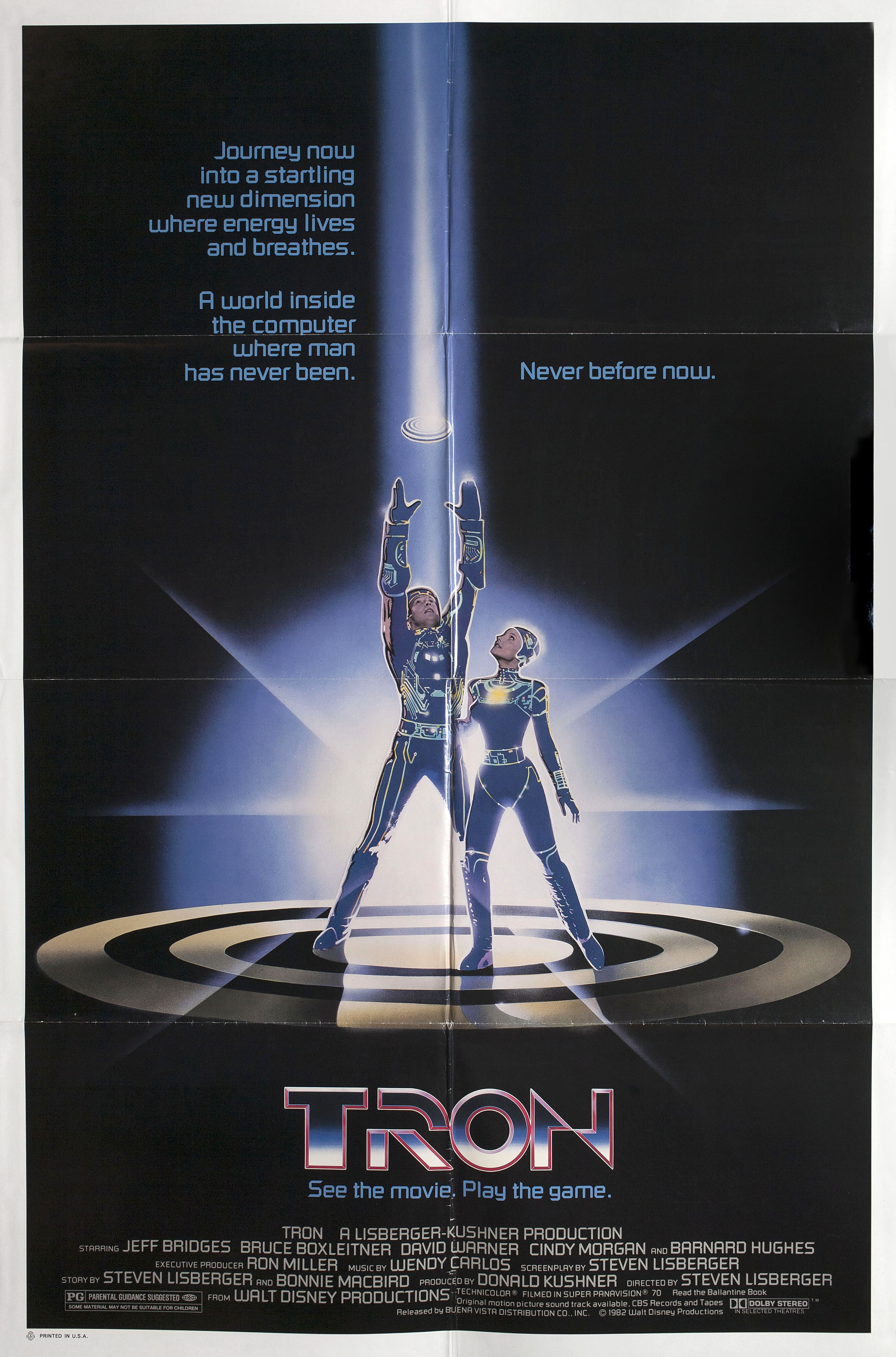 Трон (Tron, 1982), режиссёр Стивен Лисбергер, американский постер к фильму, 1982 год
