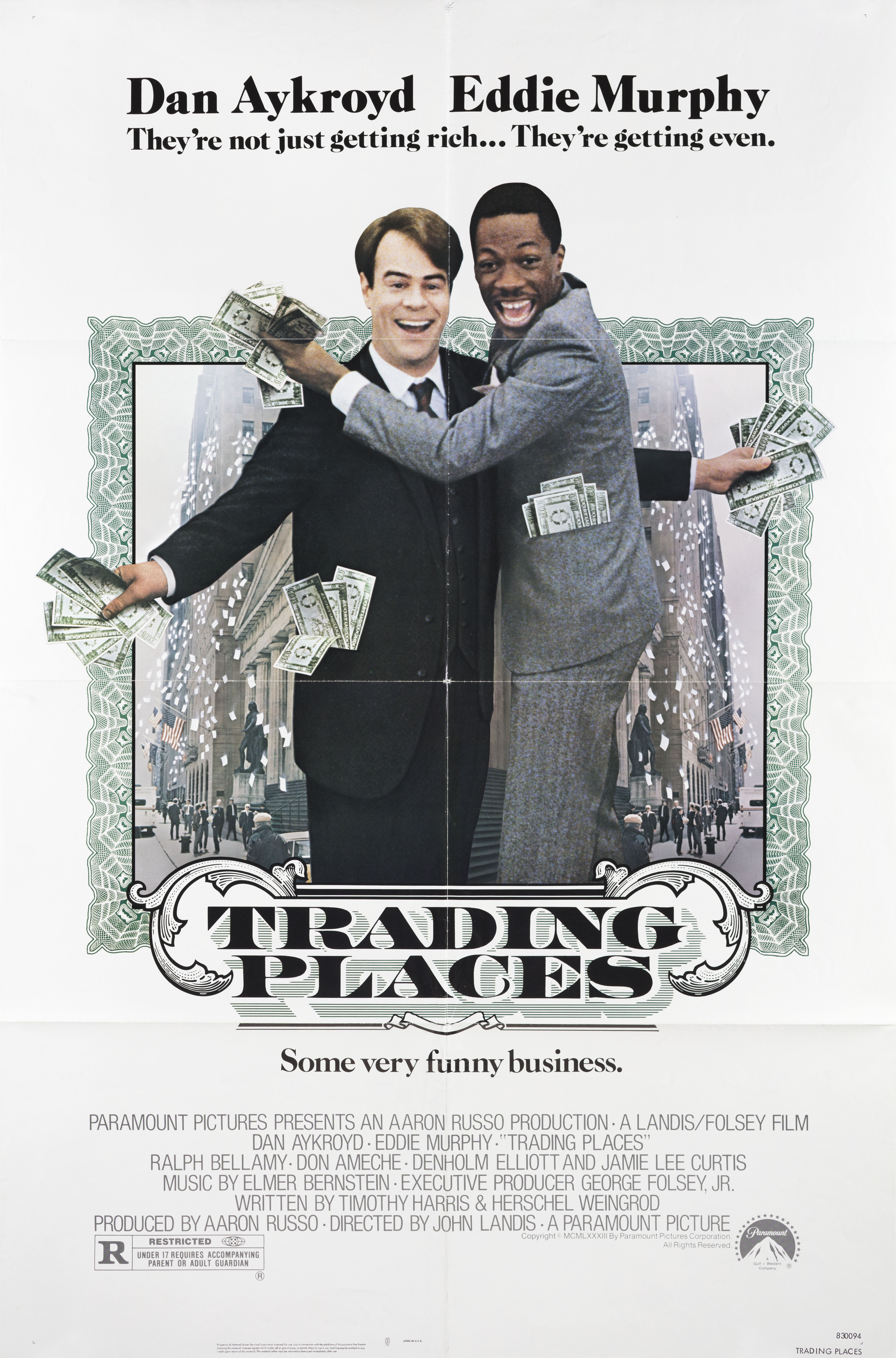 Поменяться местами (Trading Places, 1983), режиссёр Джон Лэндис, американский постер к фильму, 1983 год