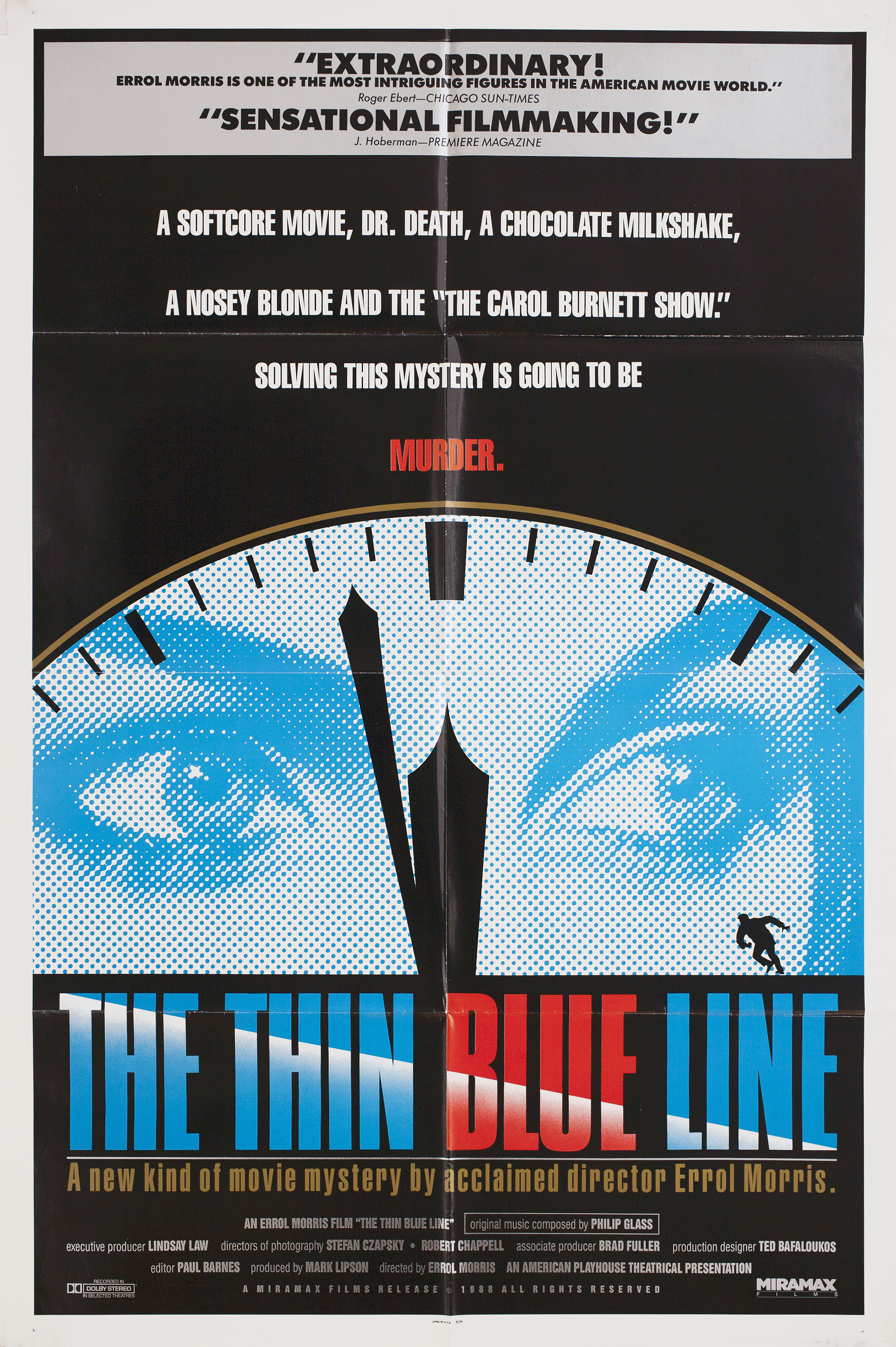 Тонкая голубая линия (The Thin Blue Line, 1988), режиссёр Эррол Моррис, американский постер к фильму, автор Джеймс Вердесото, 1988 год