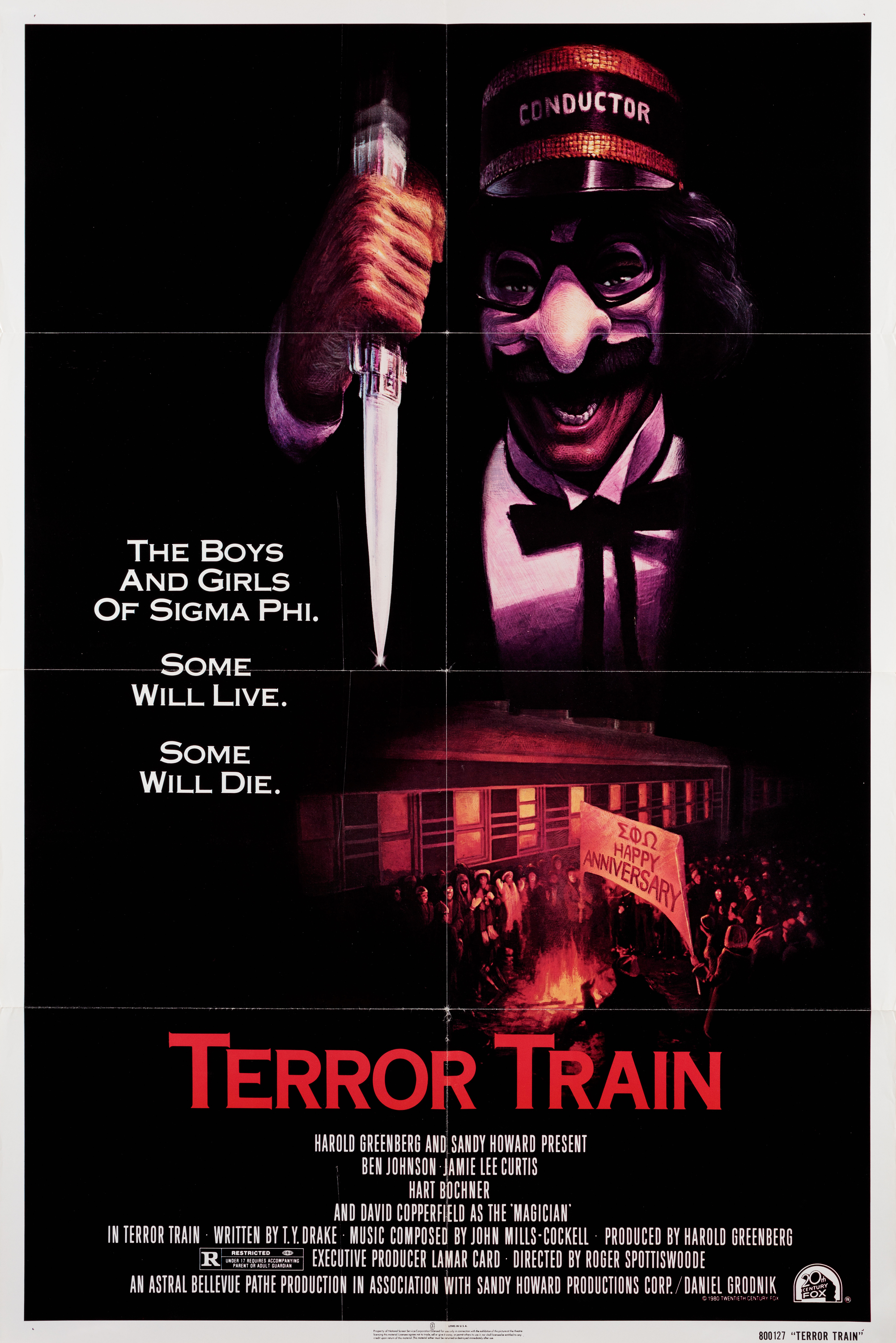 Поезд страха (Terror Train, 1980), режиссёр Роджер Споттисвуд, американский постер к фильму, автор Барри Э. Джексон, 1980 год