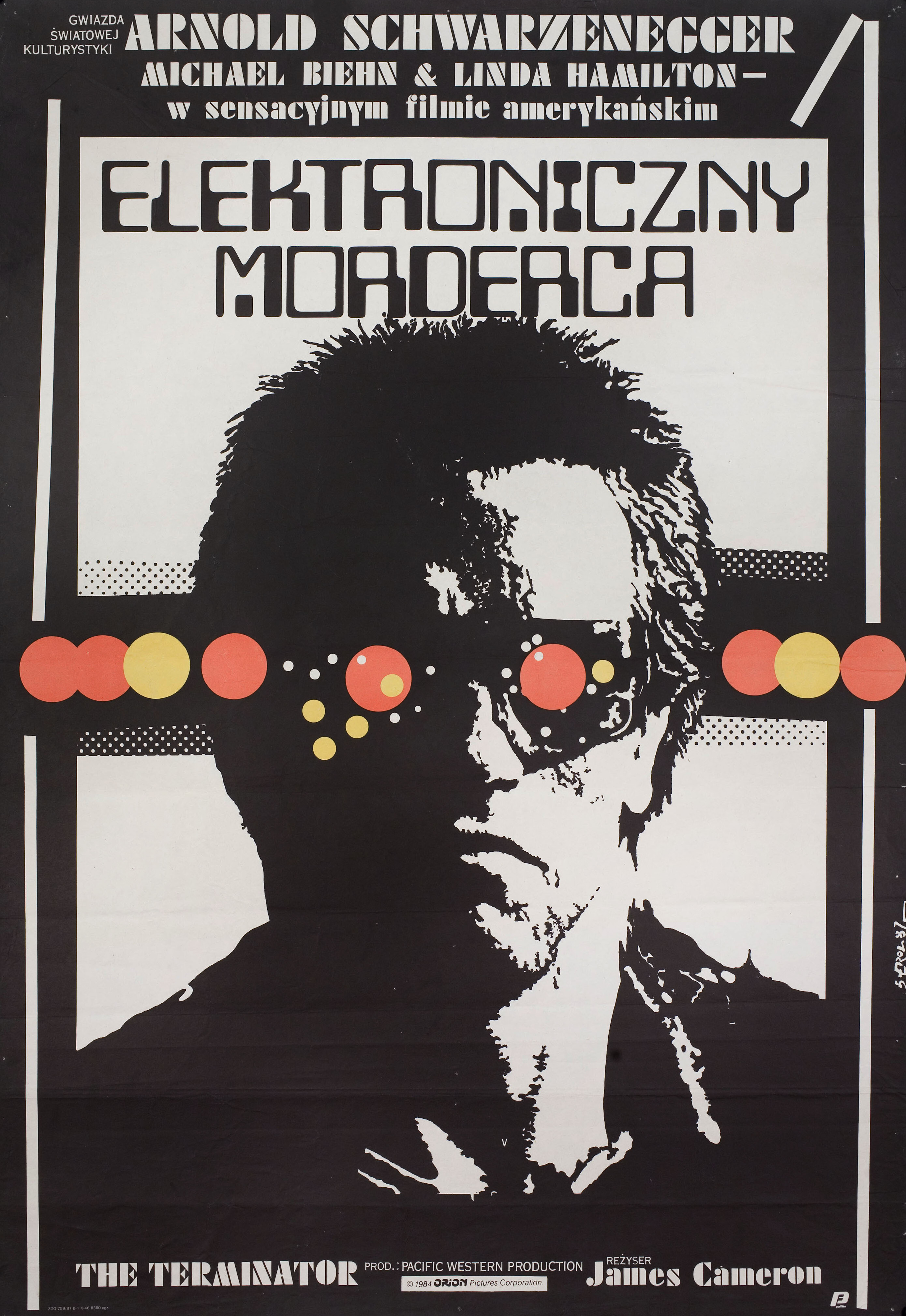 Терминатор (The Terminator, 1984), режиссёр Джеймс Кэмерон, польский постер к фильму, автор Якуб Эрол, 1987 год