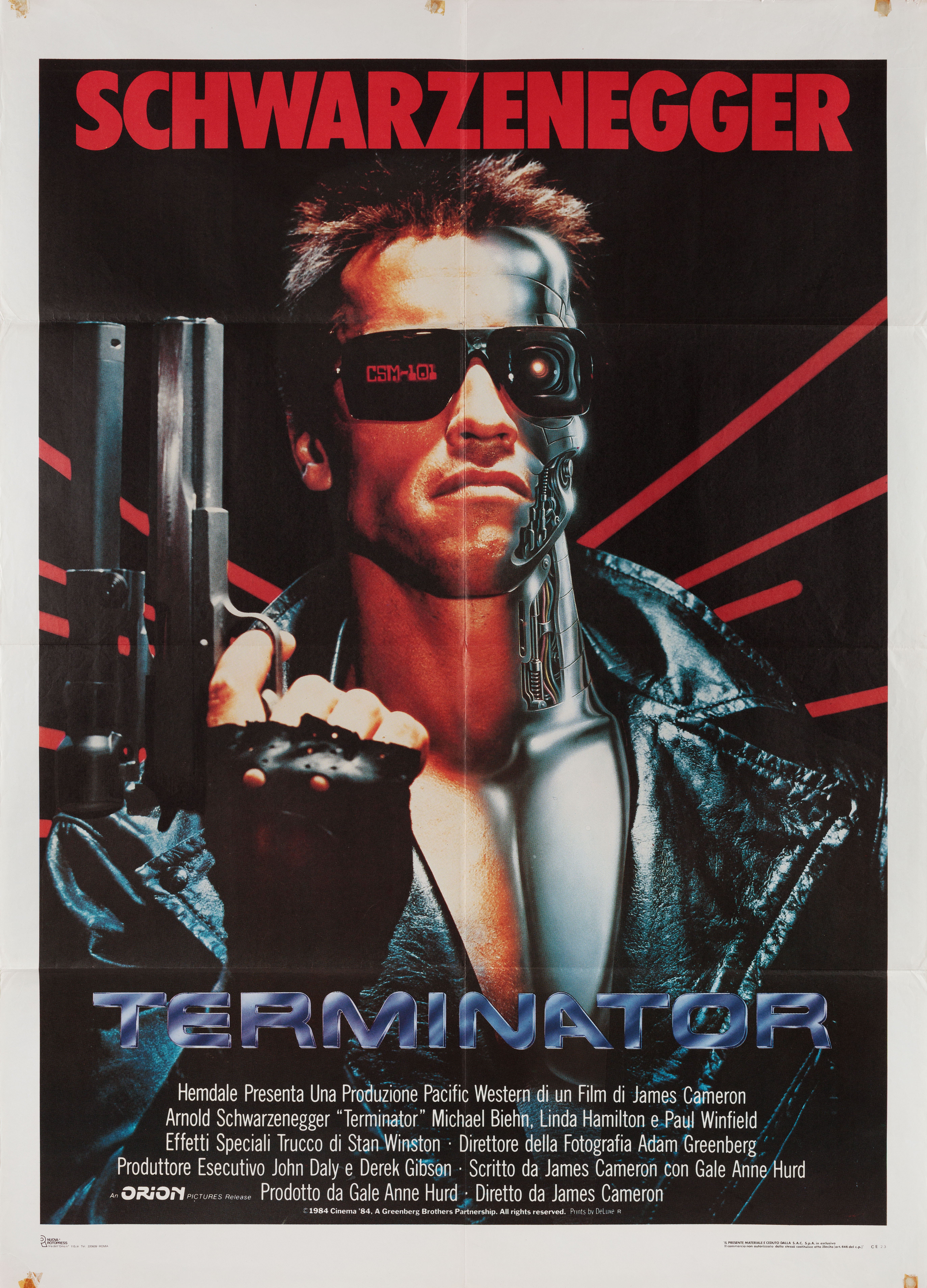 Терминатор (The Terminator, 1984), режиссёр Джеймс Кэмерон, итальянский постер к фильму, 1985 год