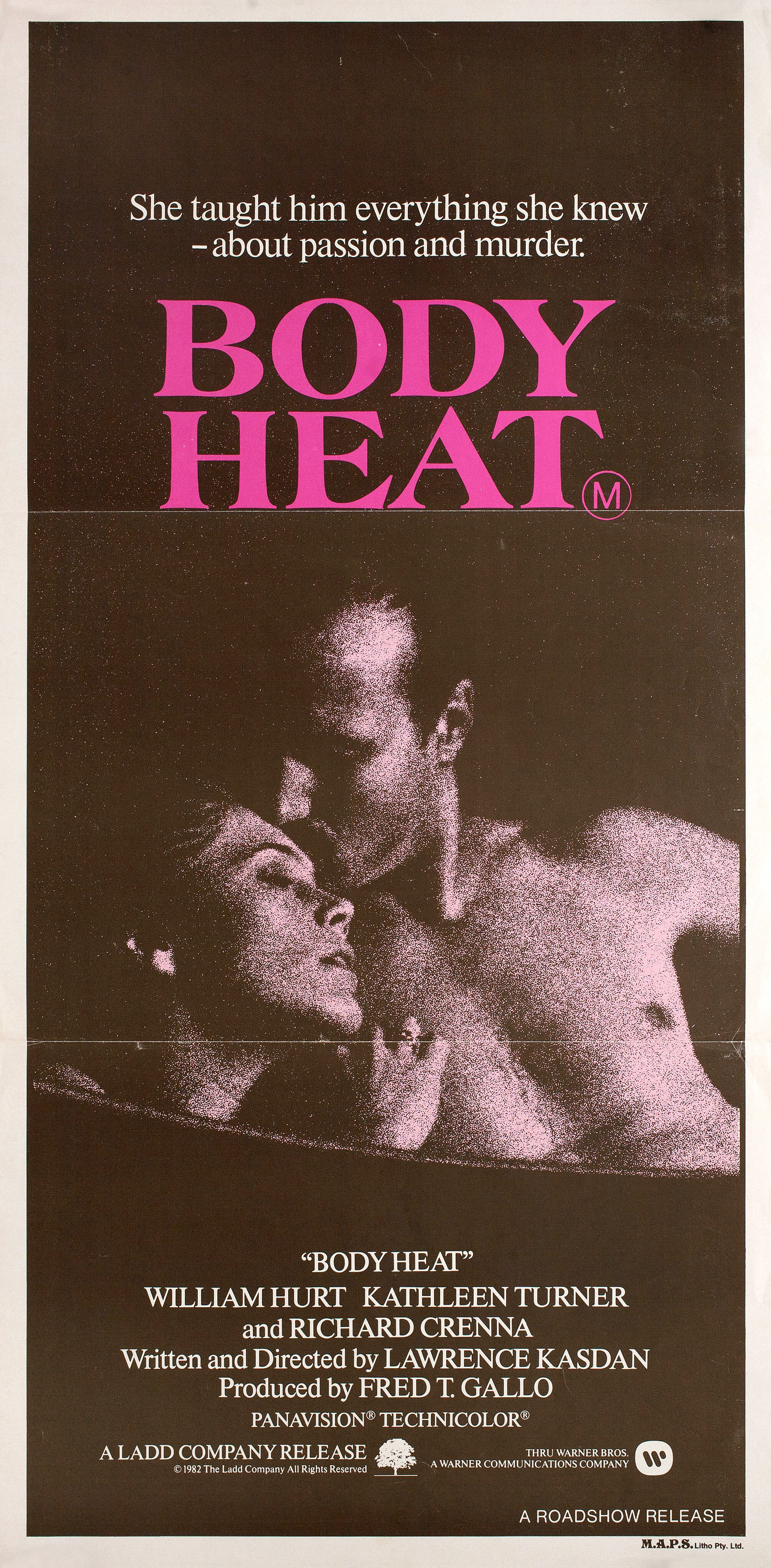 Жар тела (Body Heat, 1981), режиссёр Лоуренс Кэздан, австралийский постер к фильму, 1982 год