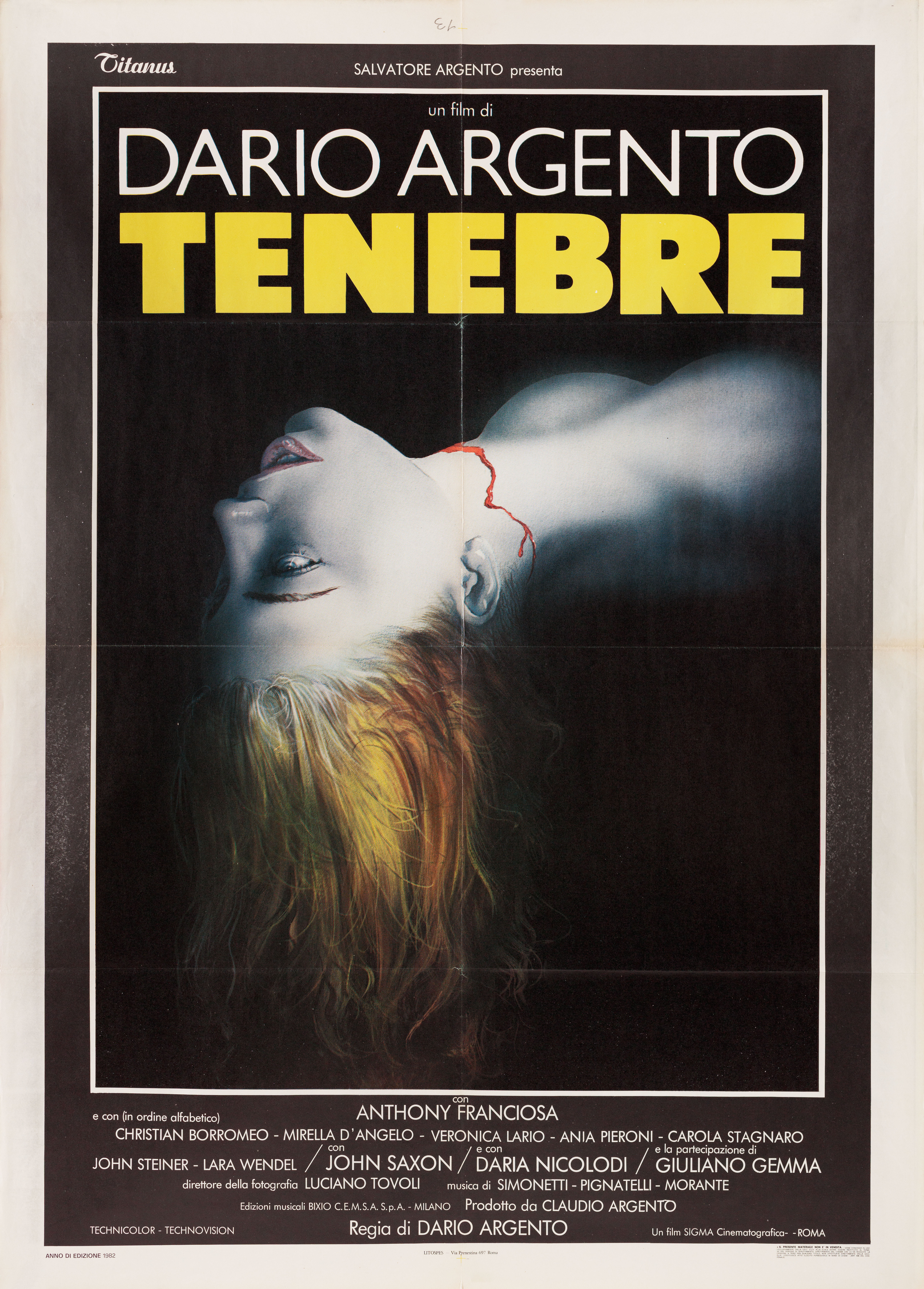 Дрожь (Tenebrae, 1982), режиссёр Дарио Ардженто, итальянский постер к фильму, автор Ренато Касаро, 1982 год