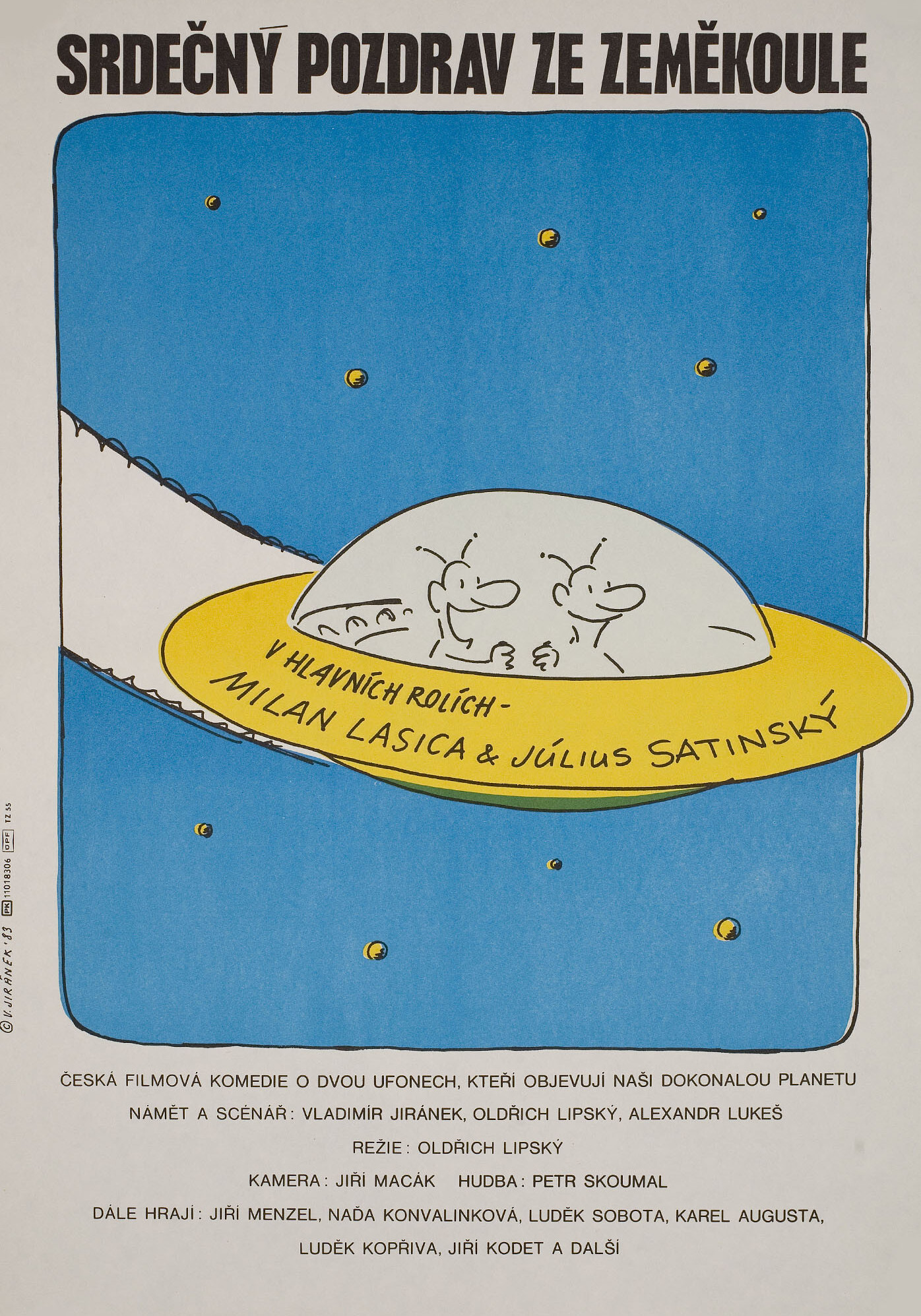 Сердечный привет с земного шара (Srdecny pozdrav ze zemekoule, 1983), режиссёр Олдржих Липский, чехословацкий постер к фильму, автор Владимир Йиранек, 1983 год