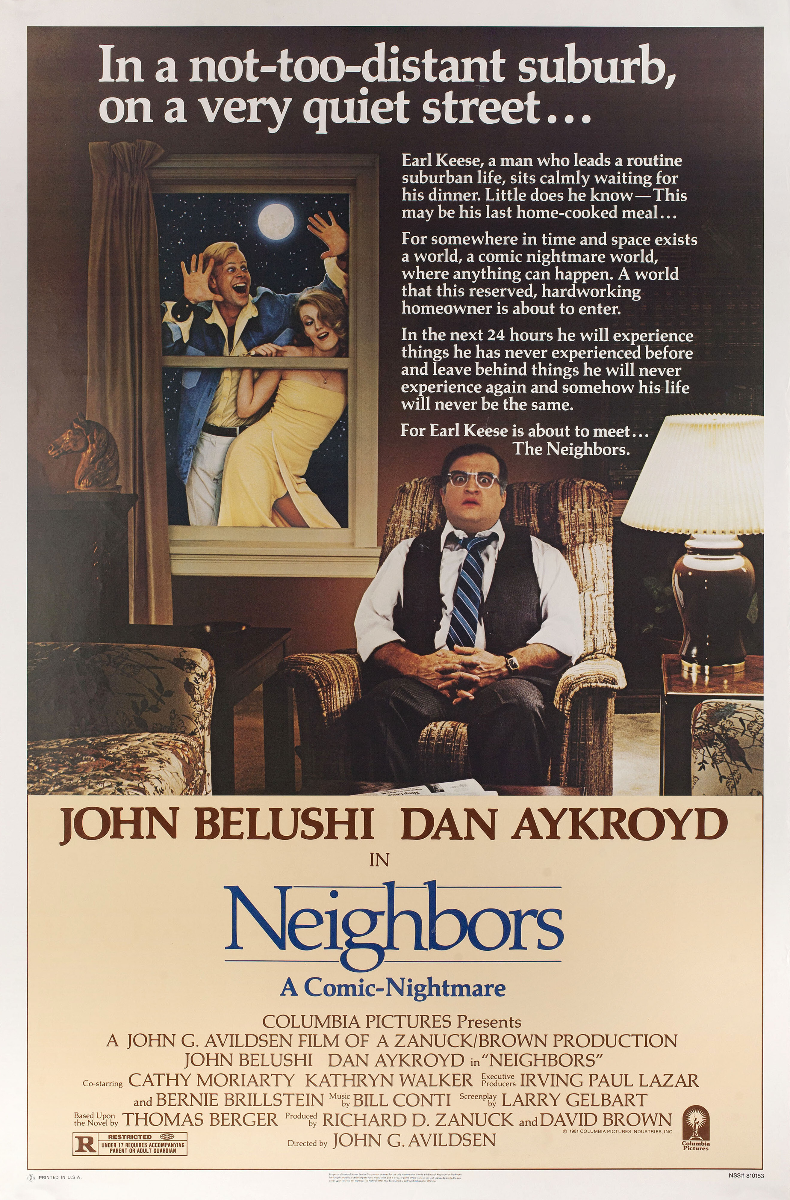 Соседи (Neighbors, 1981), режиссёр Джон Г. Эвилдсен, американский постер к фильму, 1981 год