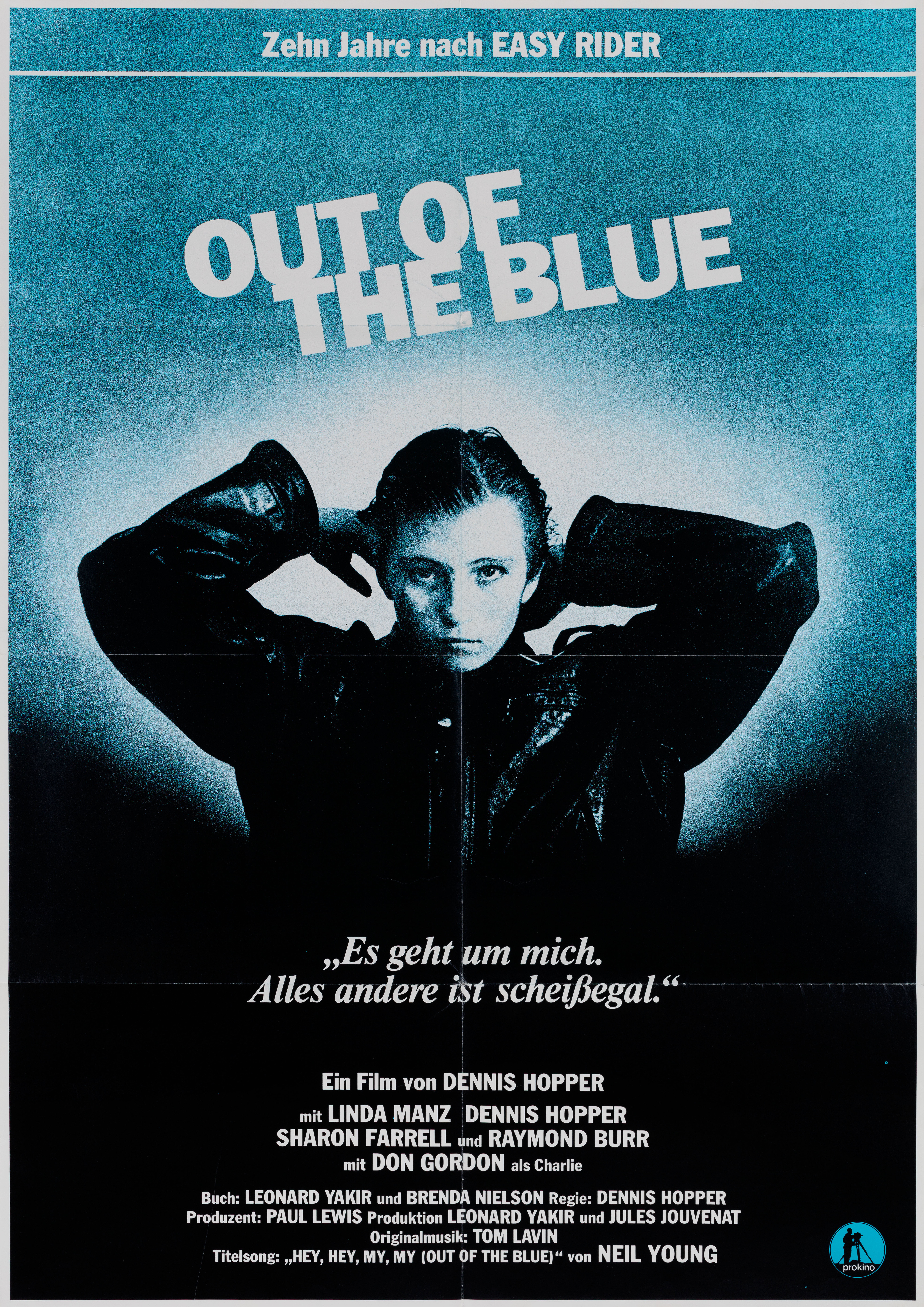 Как гром среди ясного неба (Out of the Blue, 1980), режиссёр Деннис Хоппер, немецкий (ФРГ) постер к фильму, 1980 год