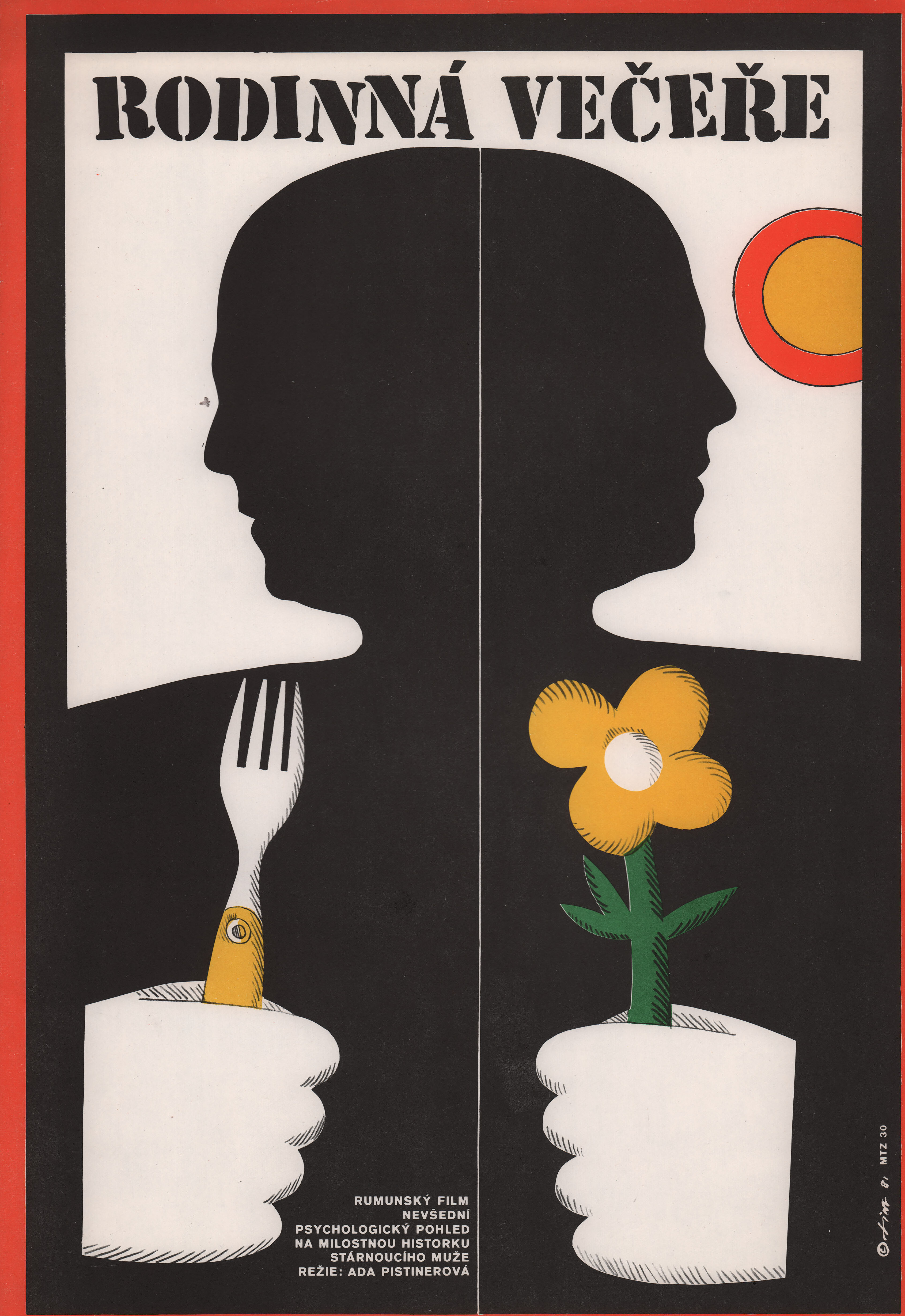 Стоп-кадр семейного стола (Snapshot Around the Family Table, 1982), режиссёр Ада Пистинер, чехословацкий постер к фильму, автор Ярослав Физер, 1982 год