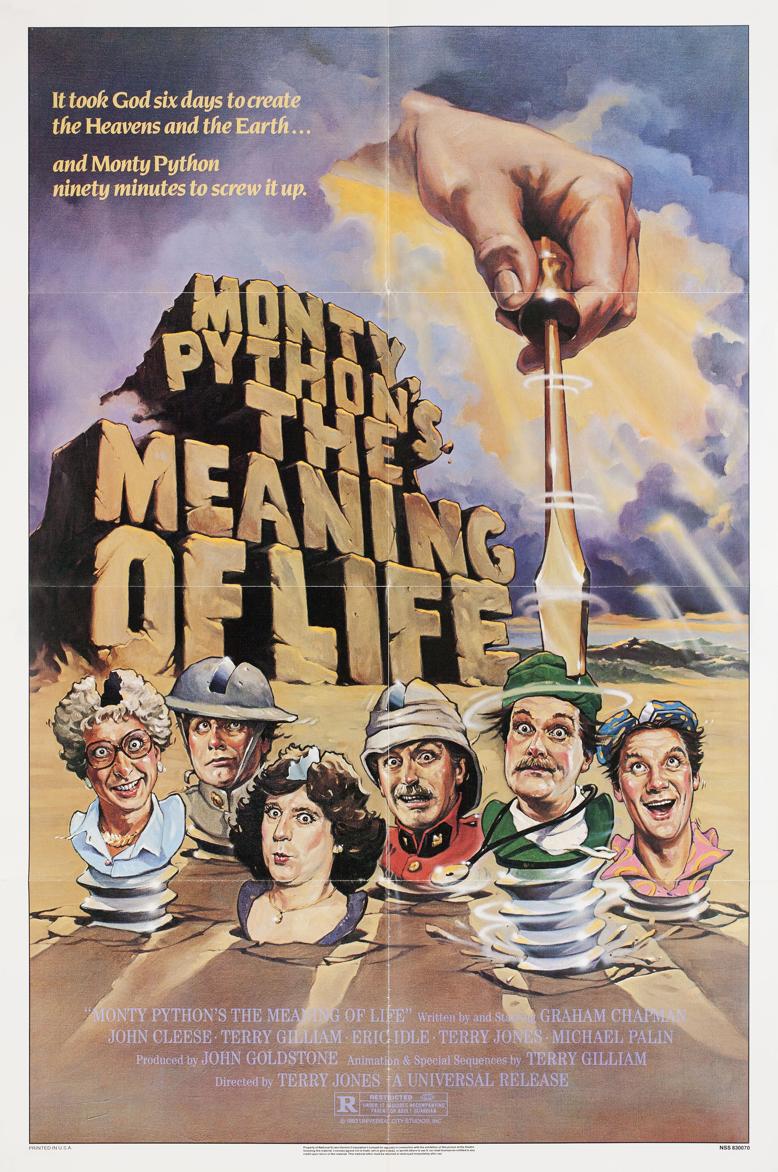 Смысл жизни по Монти Пайтону (The Meaning of Life, 1983), режиссёр Терри Джонс, американский постер к фильму, автор Билл Гарланд, 1983 год