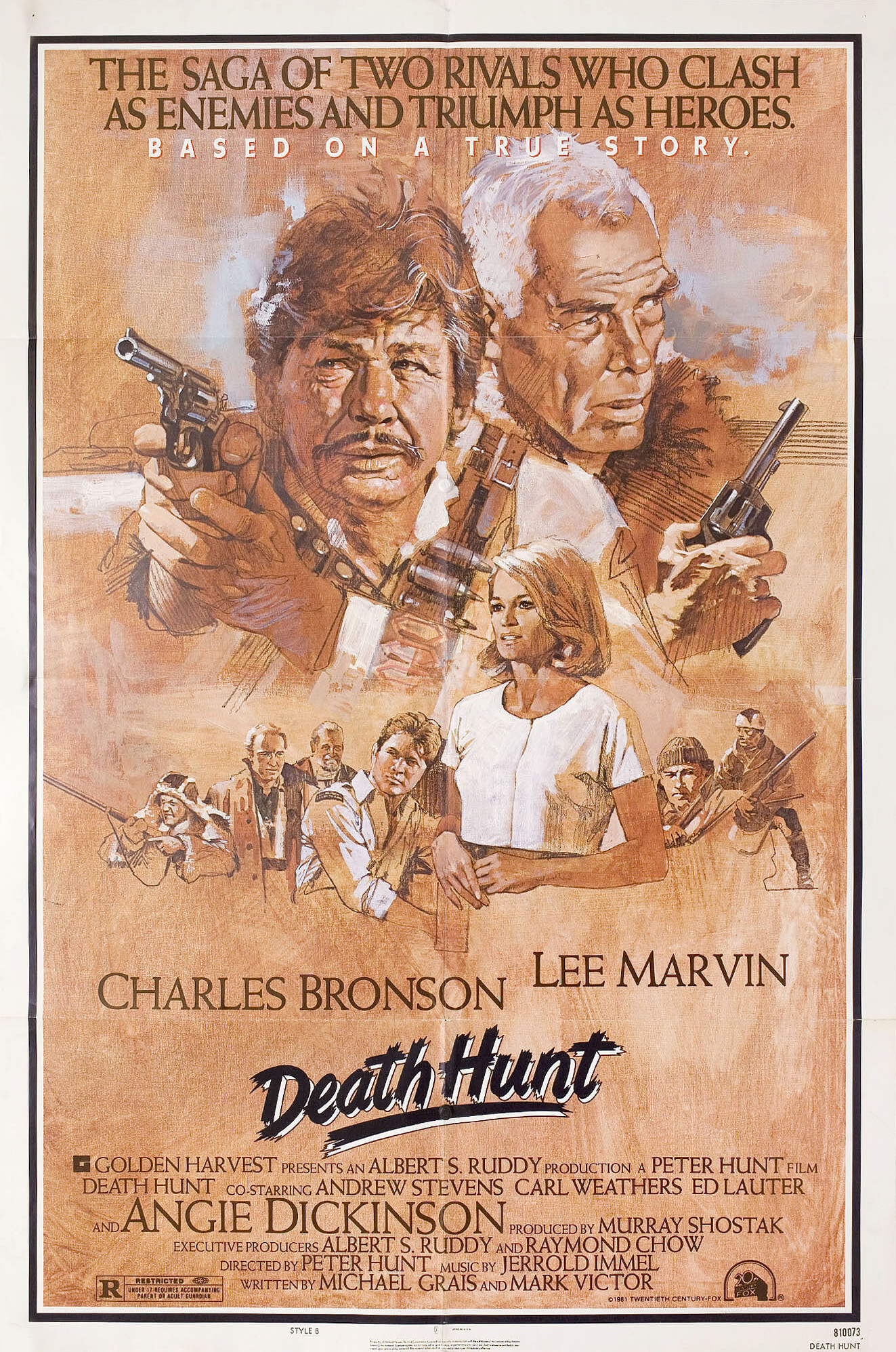Смертельная охота (Death Hunt, 1981), режиссёр Питер Р. Хант, американский постер к фильму, автор Джон Соли, 1981 год