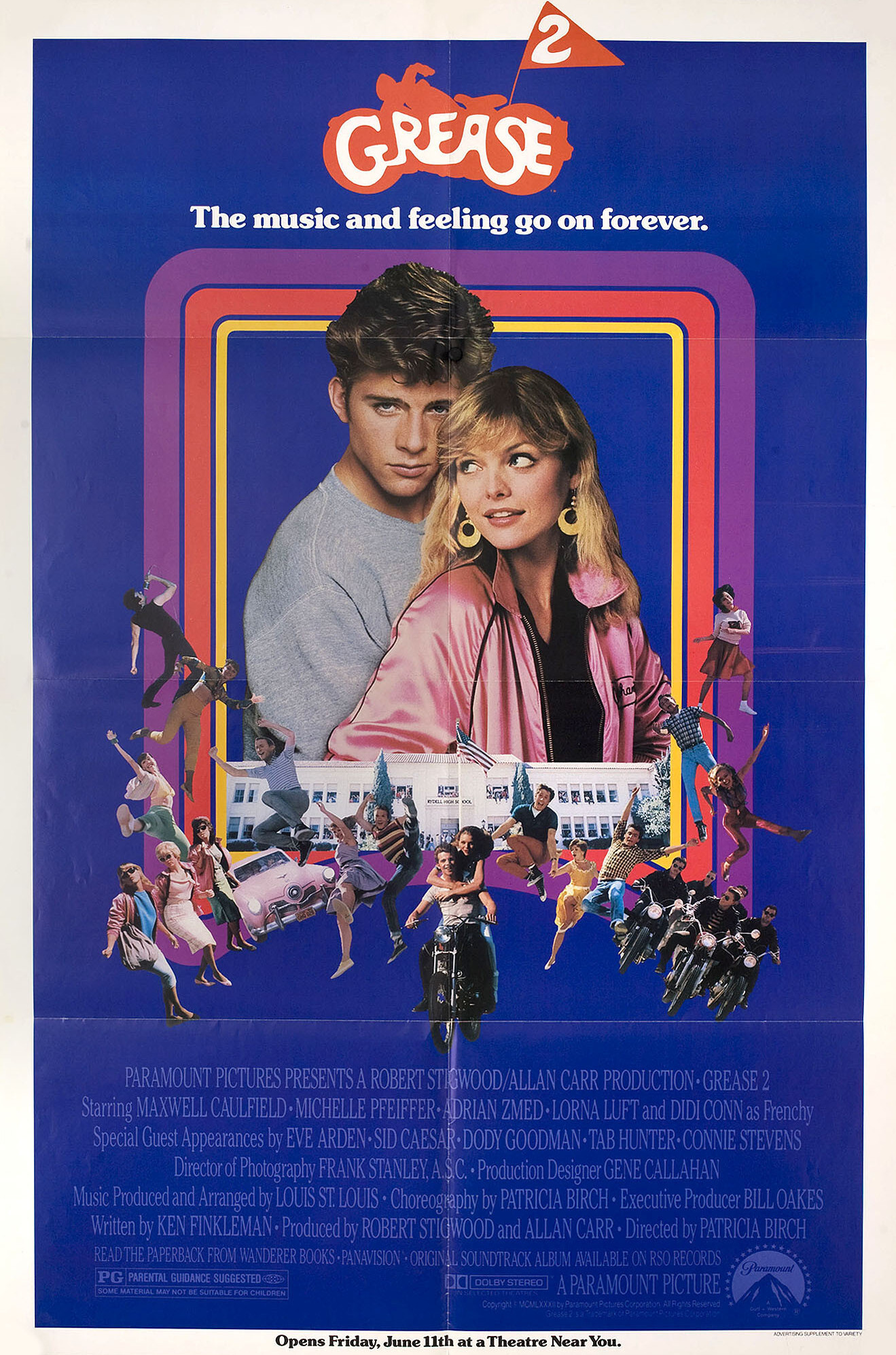 Бриолин 2 (Grease 2, 1982), режиссёр Патрисия Бирч, американский постер к фильму, 1982 год