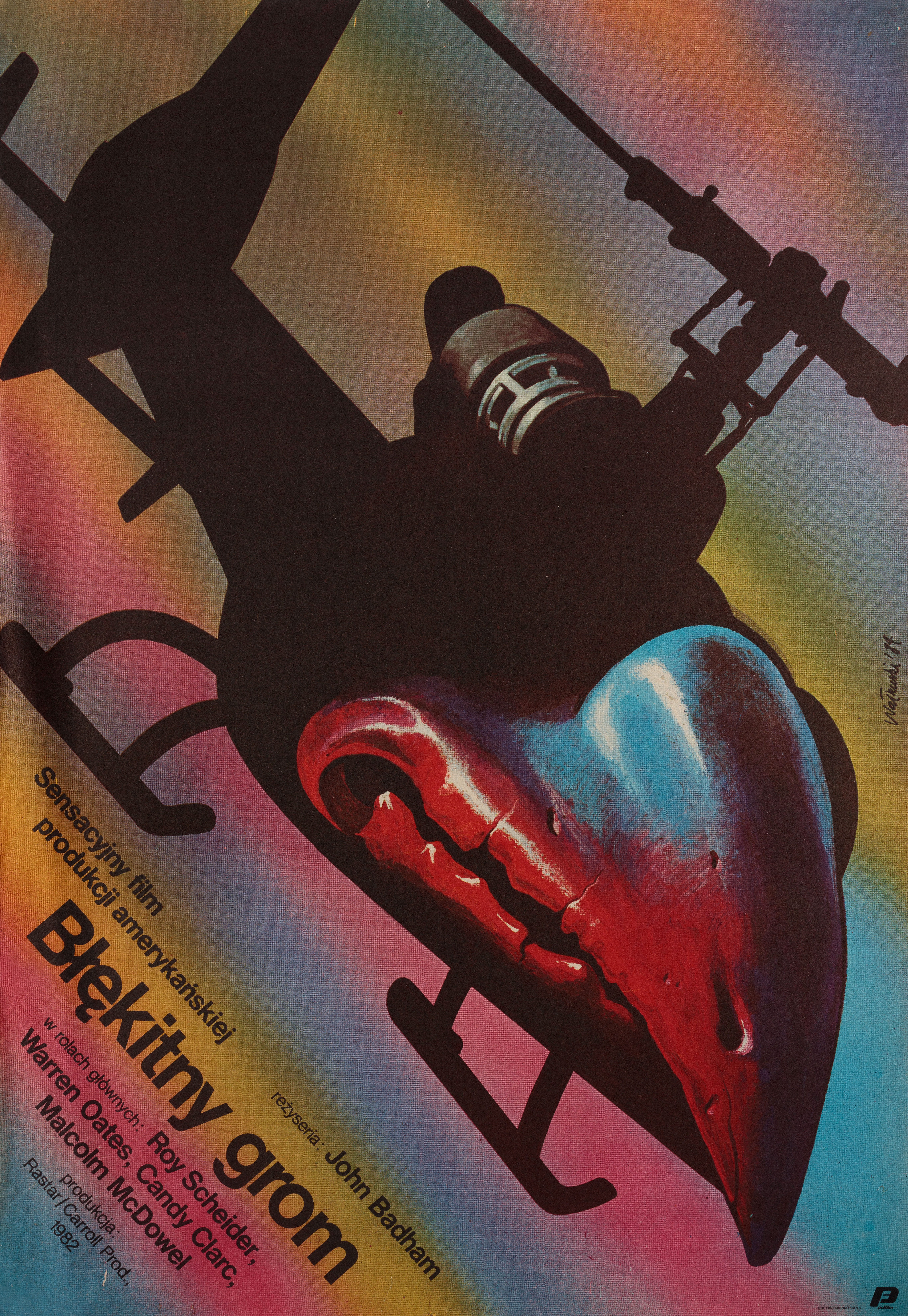 Голубой гром (Blue Thunder, 1983), режиссёр Джон Бэдэм, польский постер к фильму, автор Вислав Валкуски, 1984 год
