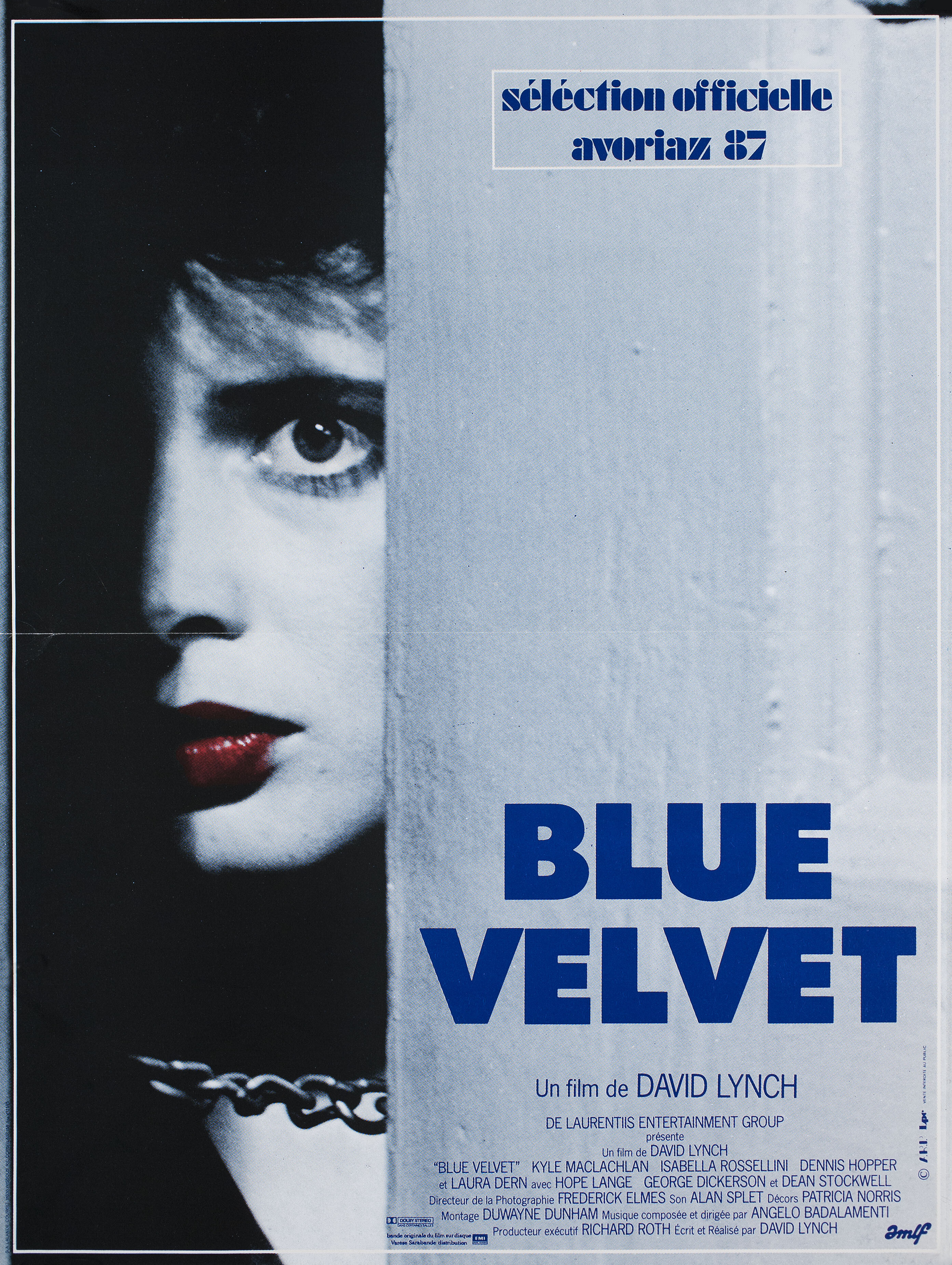 Синий бархат (Blue Velvet, 1986), режиссёр Дэвид Линч, французский постер к фильму, 1986 год (1)
