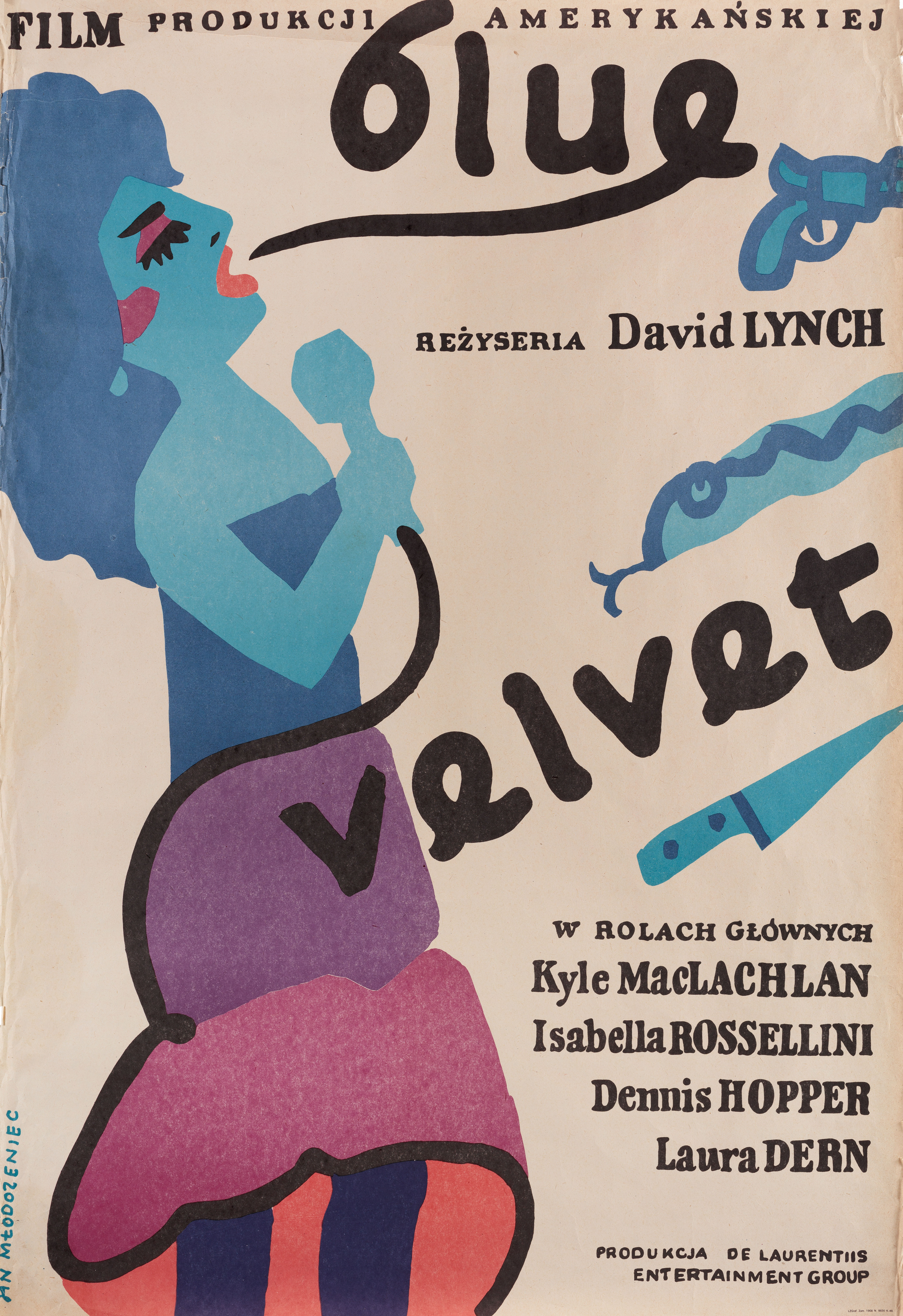 Синий бархат (Blue Velvet, 1986), режиссёр Дэвид Линч, польский постер к фильму, автор Ян Млодоженец, 1986 год