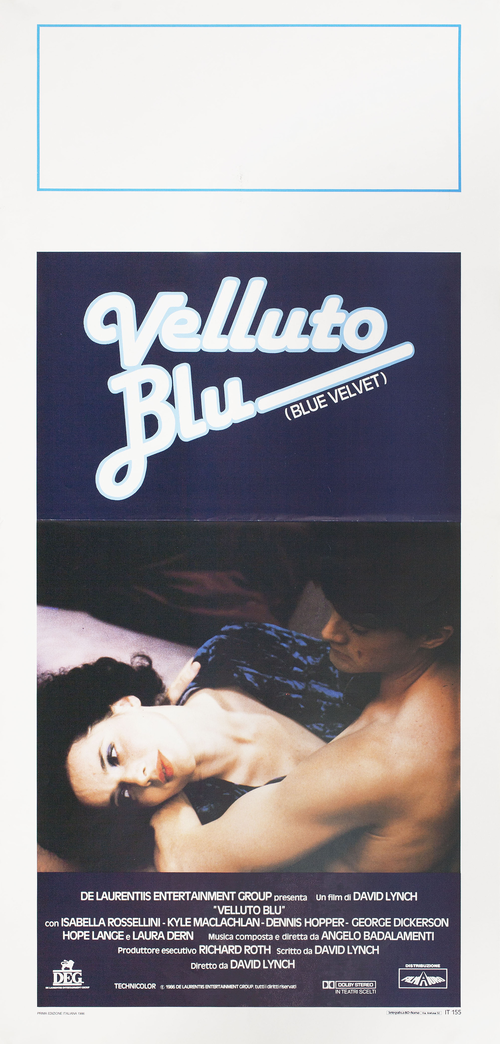 Синий бархат (Blue Velvet, 1986), режиссёр Дэвид Линч, итальянский постер к фильму, 1986 год