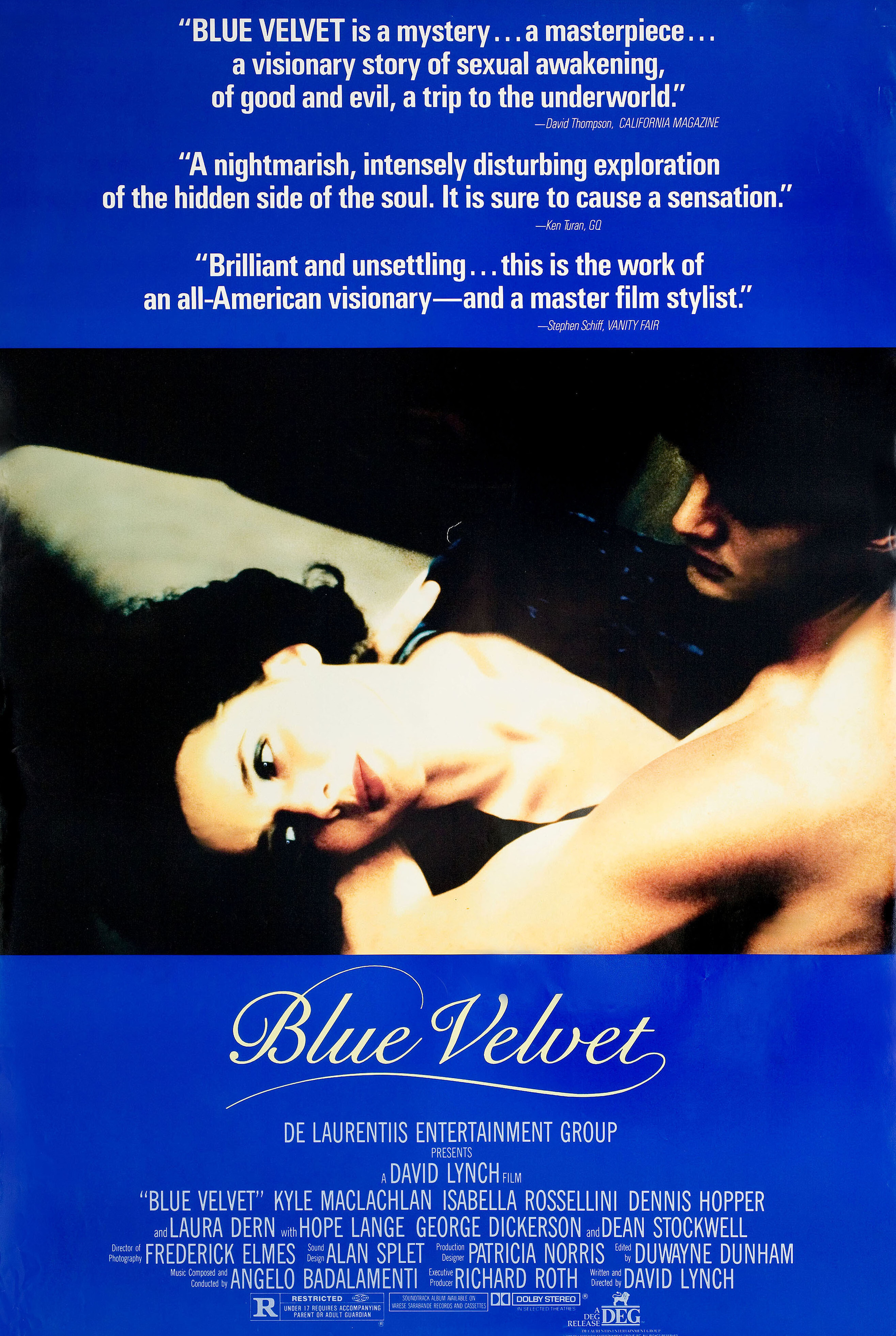 Синий бархат (Blue Velvet, 1986), режиссёр Дэвид Линч, американский постер к фильму, 1986 год (1)