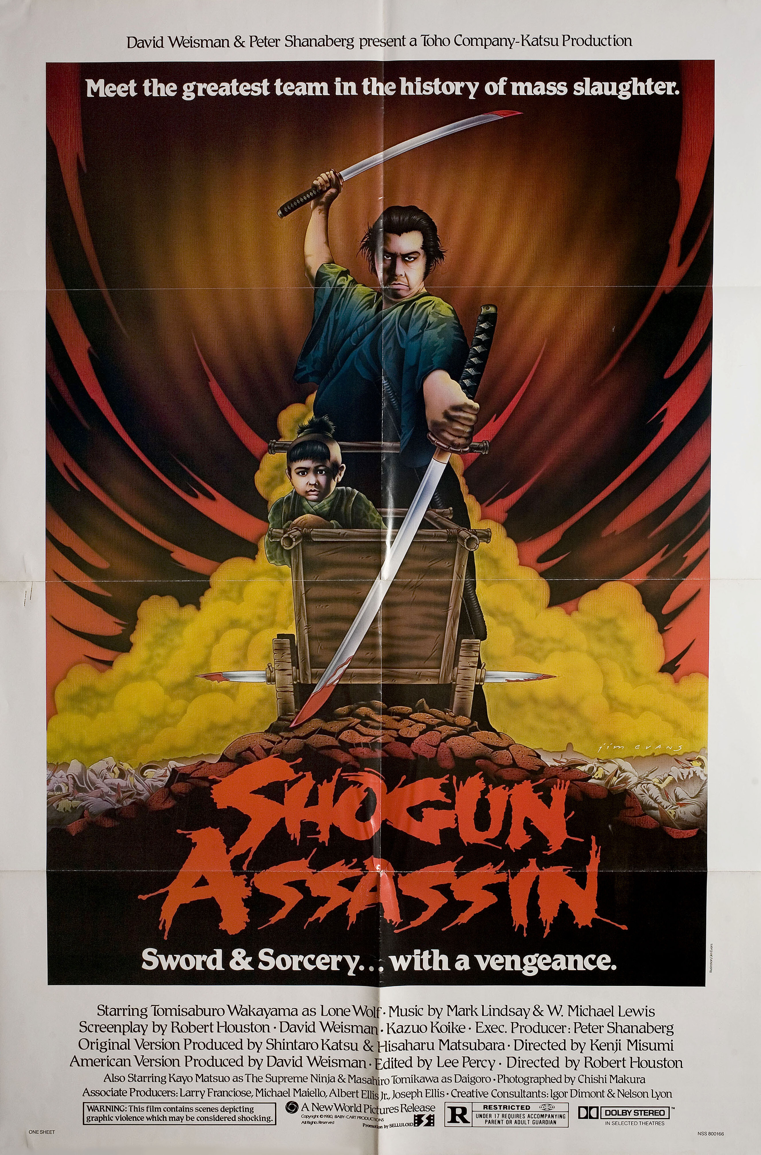 Убийца сёгуна (Shogun Assassin, 1980), режиссёр Роберт Хьюстон, американский постер к фильму, автор Джим Эванс, 1980 год