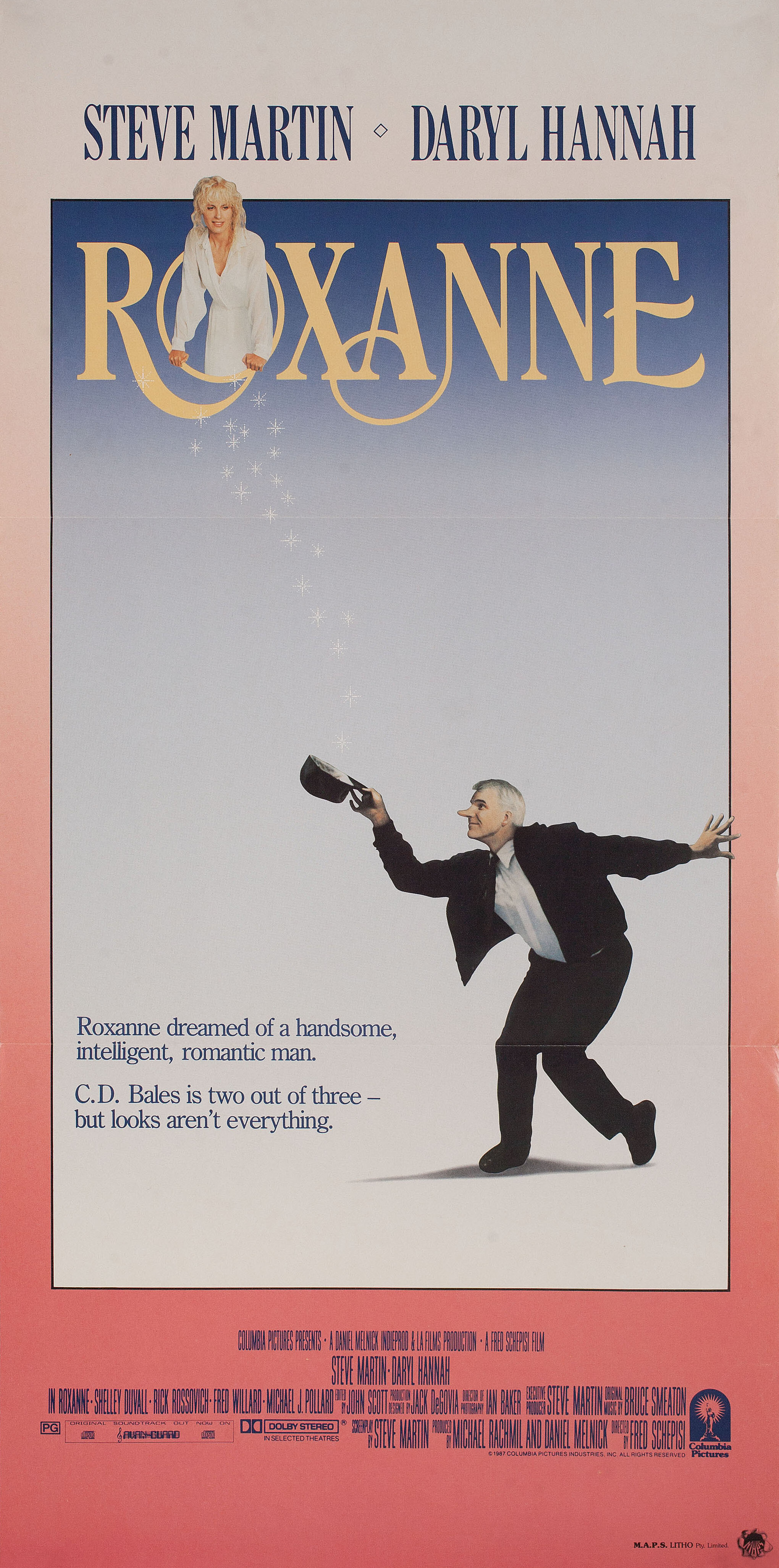 Роксана (Roxanne, 1987), режиссёр Фред Фред Скеписи, австралийский постер к фильму, 1987 год