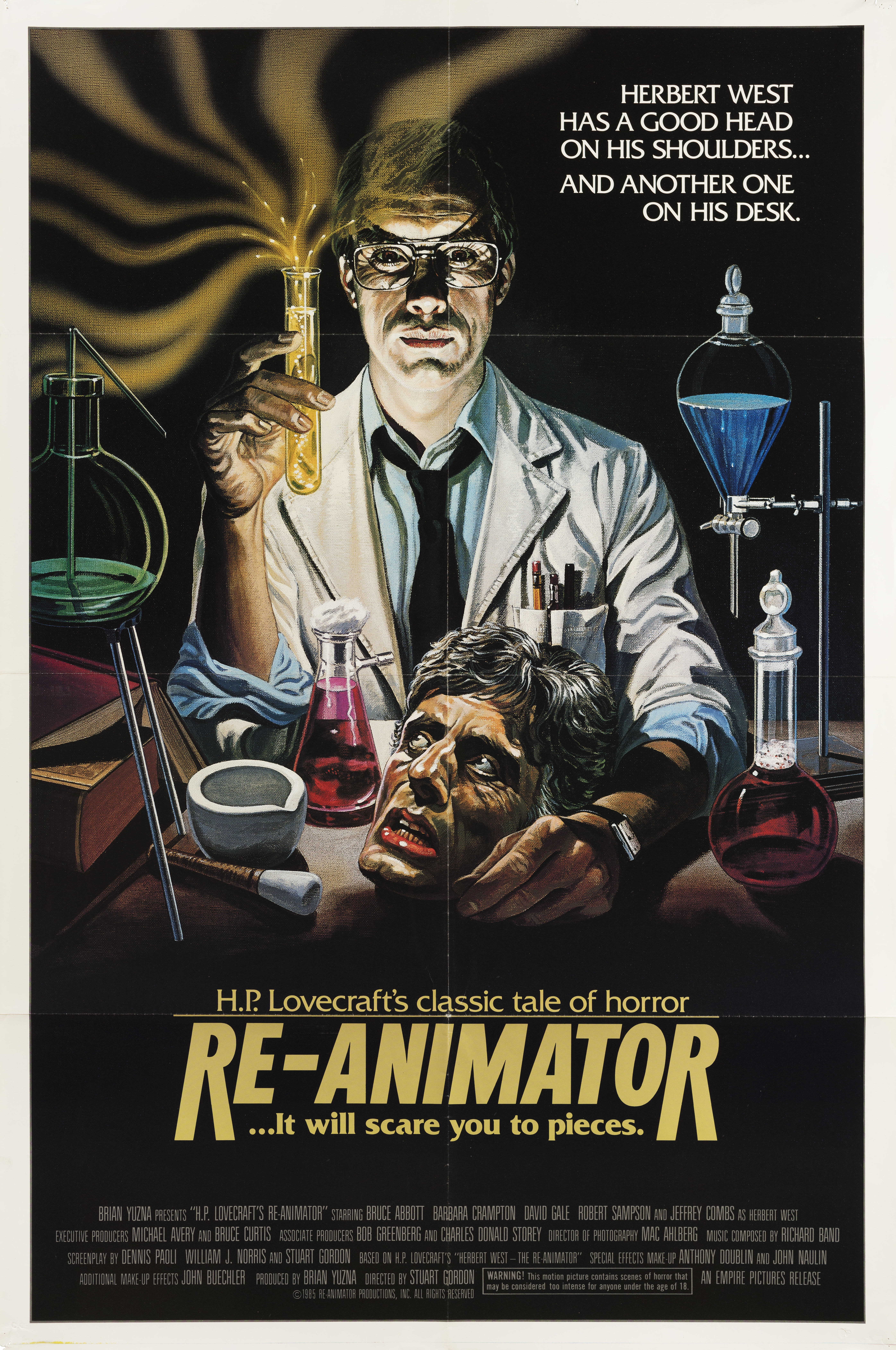 Реаниматор (Re-Animator, 1985), режиссёр Стюарт Гордон, американский постер к фильму, 1985 год
