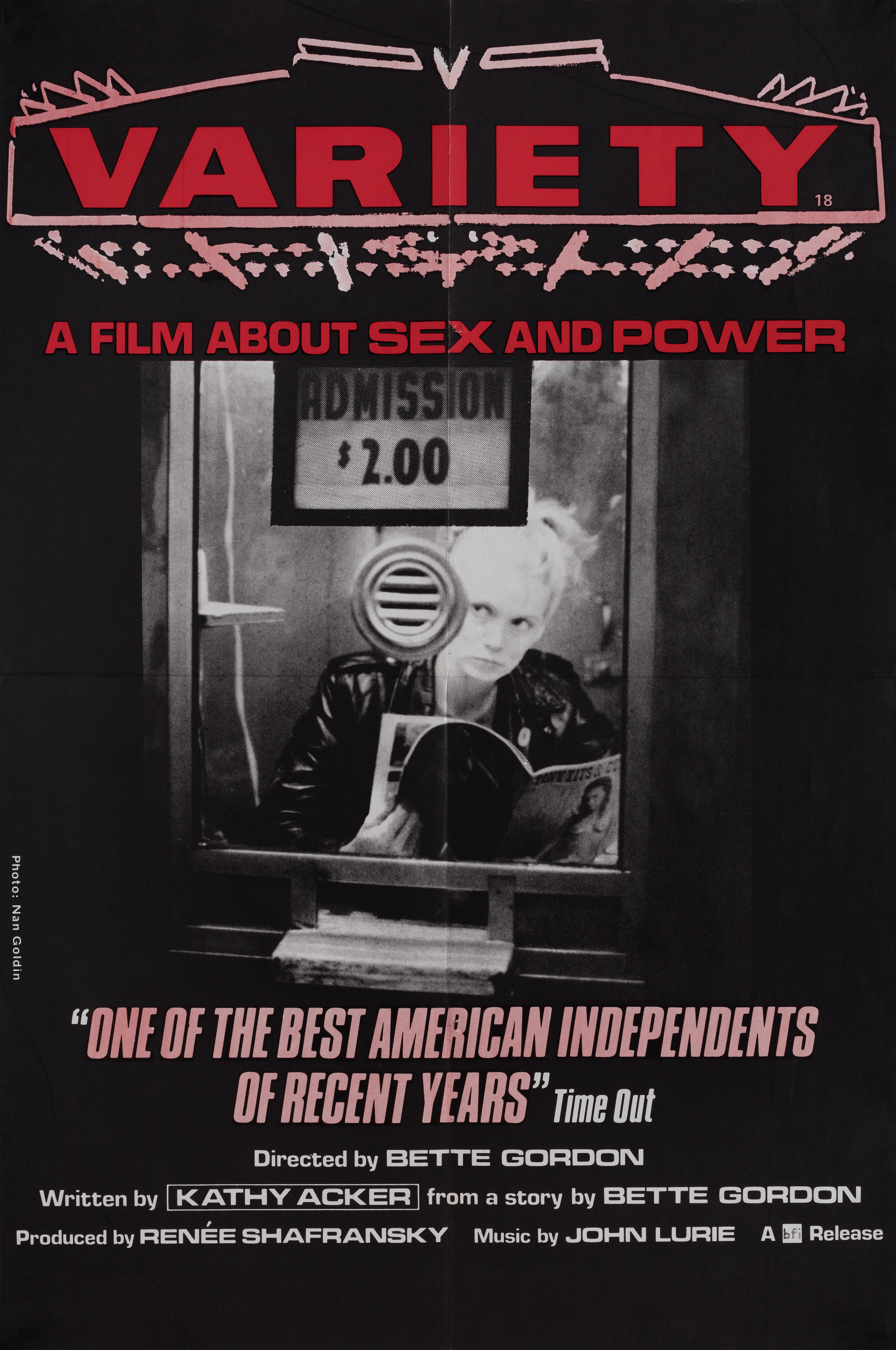 Варьете (Variety, 1983), режиссёр Бетт Гордон, британский постер к фильму, автор Нэн Голдин, 1983 год