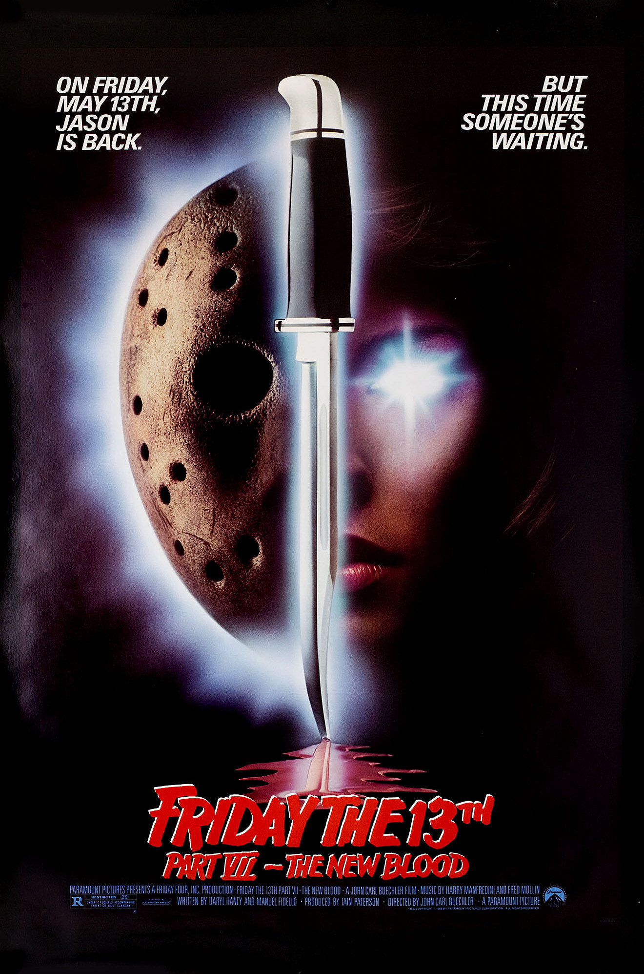 Пятница 13-е – Часть 7: Новая кровь (Friday the 13th Part VII: The New Blood, 1988), режиссёр Джон Карл Бюхлер, американский постер к фильму, 1988 год