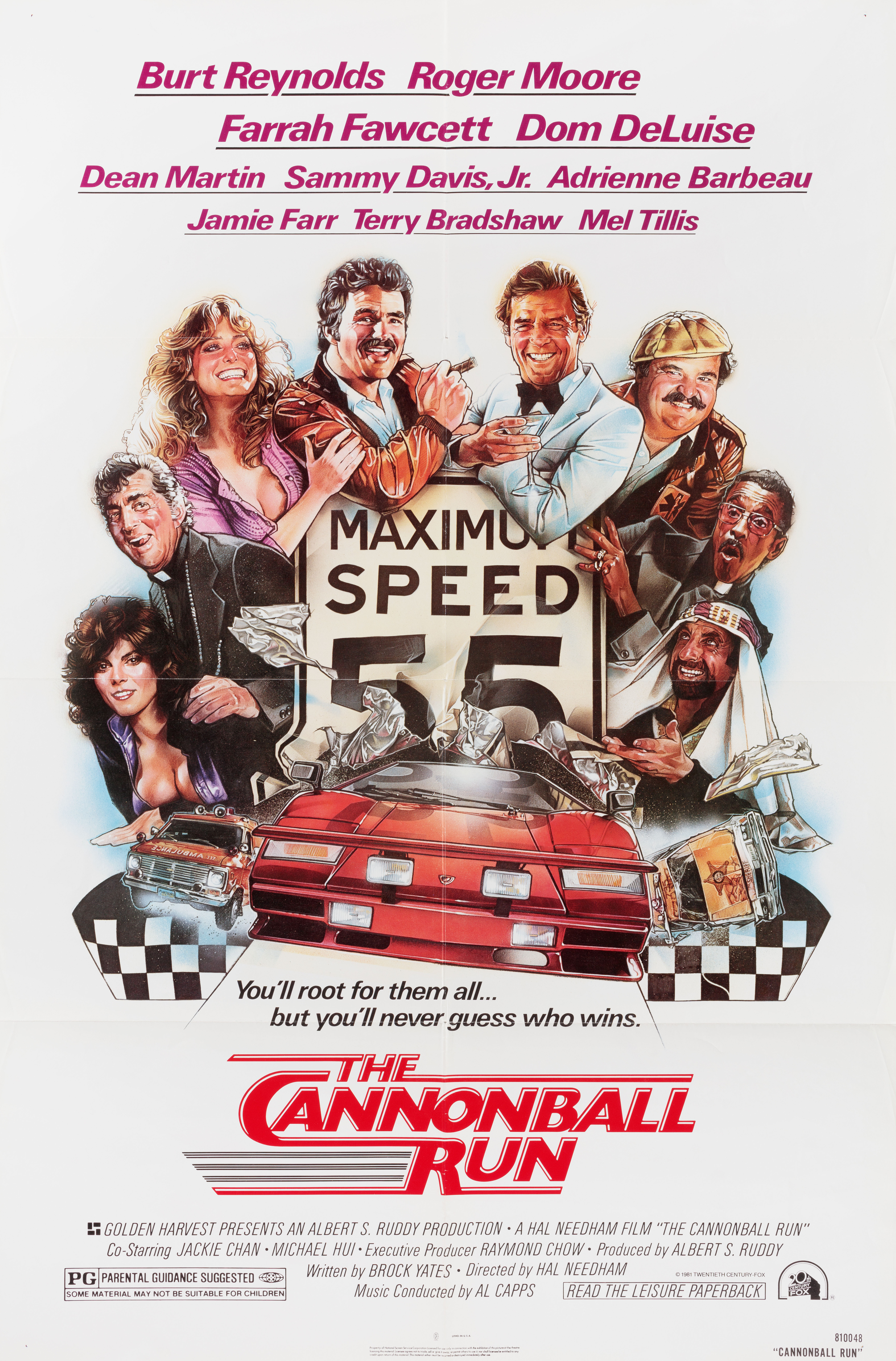 Гонки «Пушечное ядро» (The Cannonball Run, 1981), режиссёр Хэл Нидэм, американский постер к фильму, автор Дрю Струзан, 1981 год