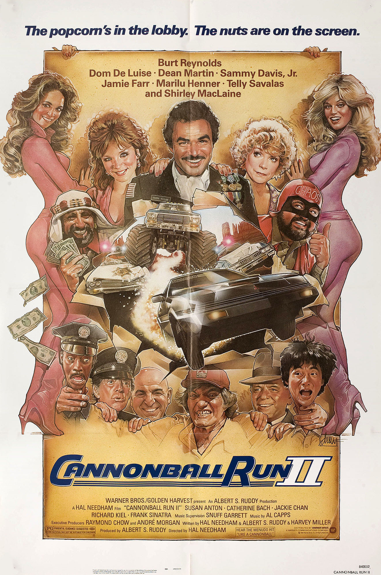Гонки «Пушечное ядро» 2 (Cannonball Run II, 1984), режиссёр Хэл Нидэм, американский постер к фильму, автор Дрю Струзан, 1984 год