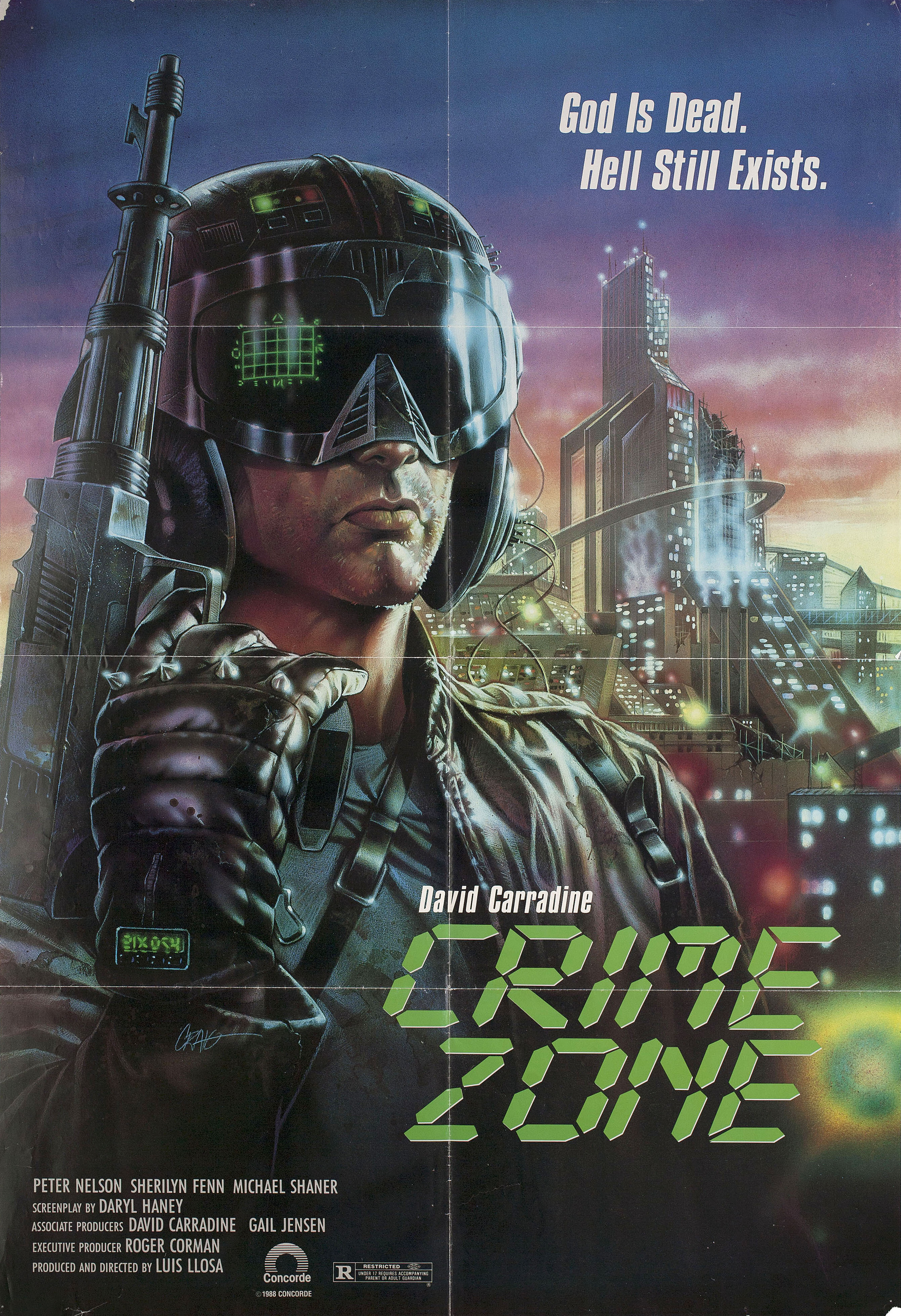 Криминальная зона (Crime Zone, 1989), режиссёр Луис Льоса, американский постер к фильму, 1988 год