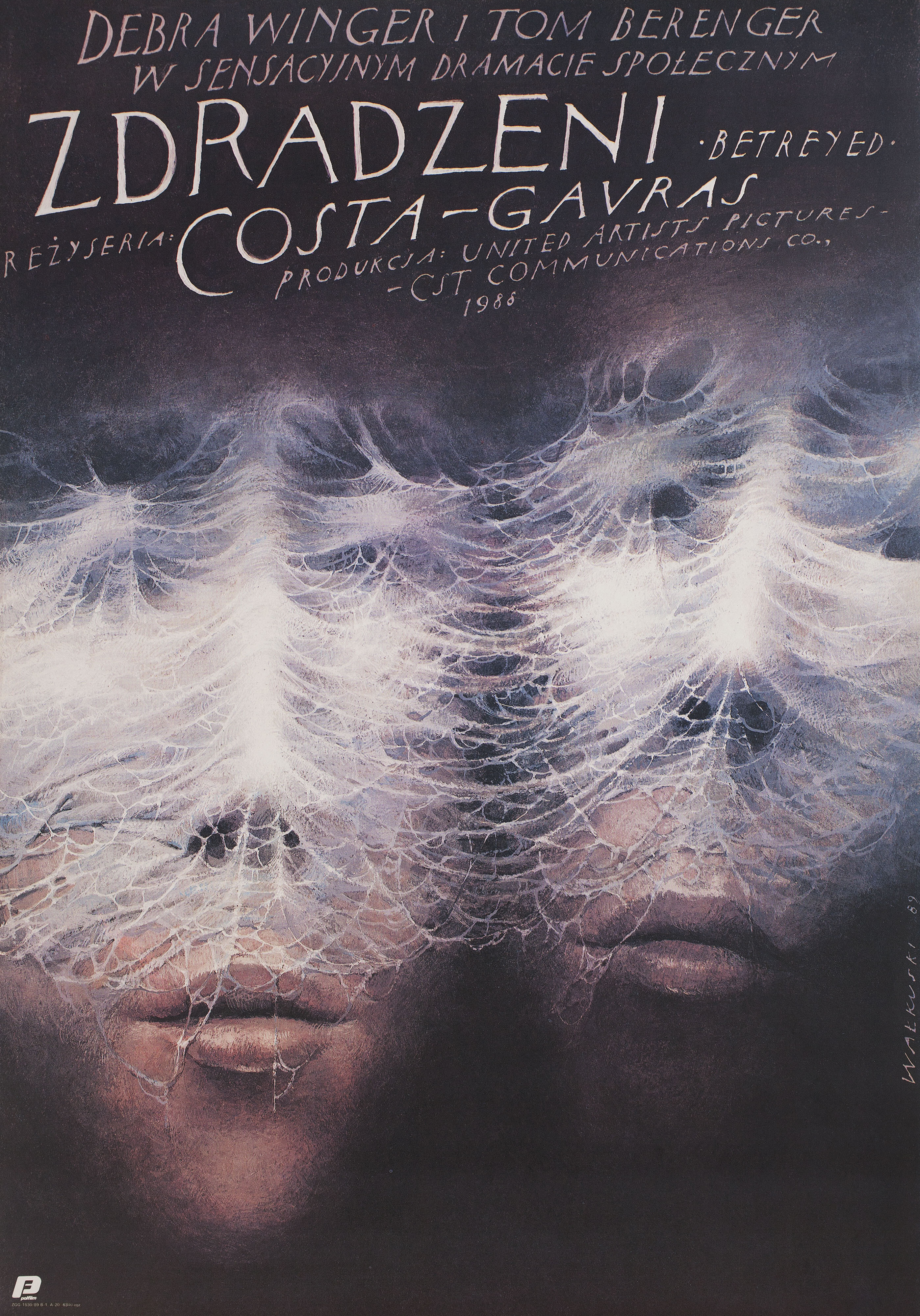 Преданный (Betrayed, 1988), режиссёр Коста-Гаврас, польский постер к фильму, автор Вислав Валкуски, 1989 год