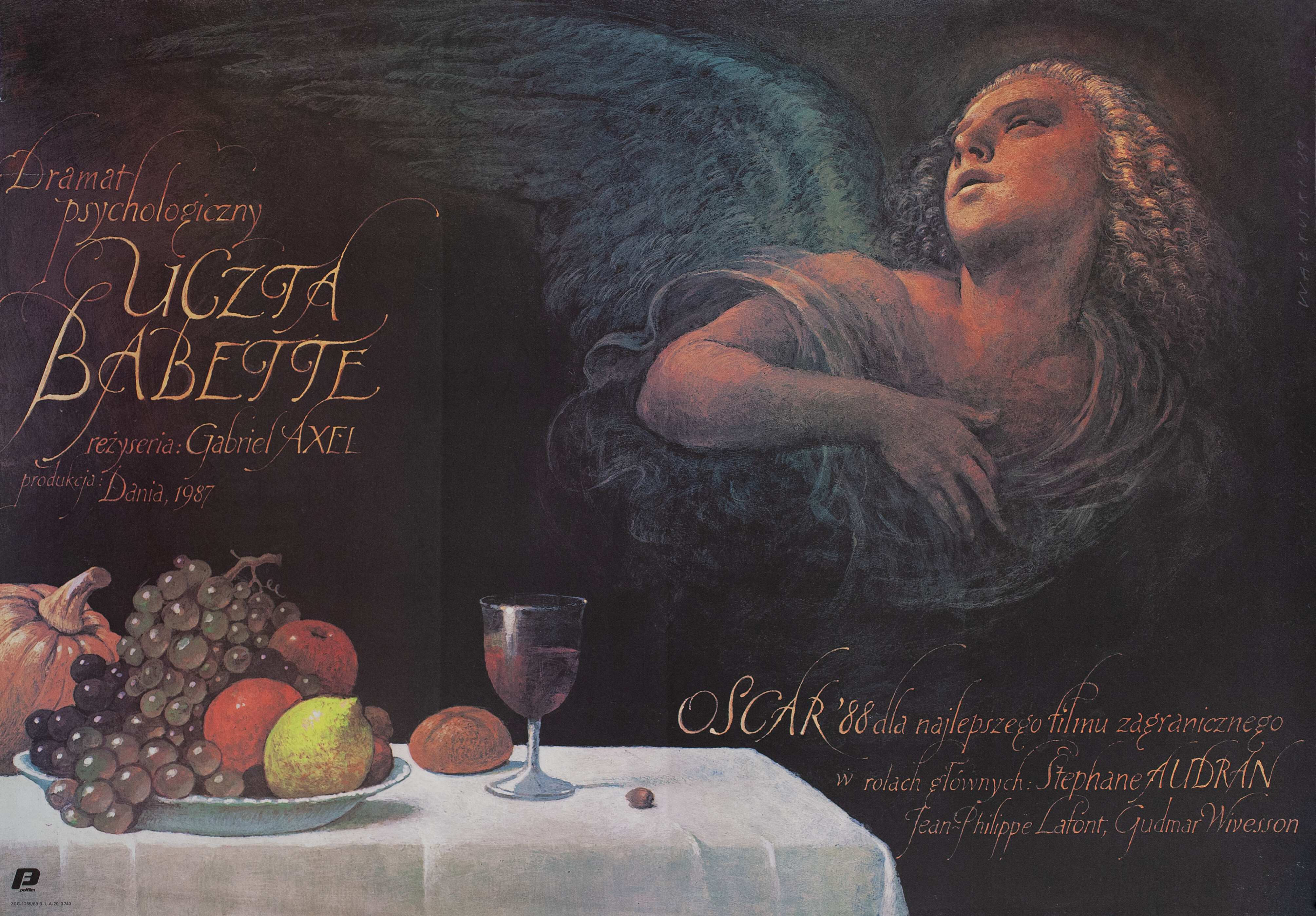 Пир Бабетты (Babettes Feast, 1987), режиссёр Габриэль Аксель, польский постер к фильму, автор Вислав Валкуски, 1989 год