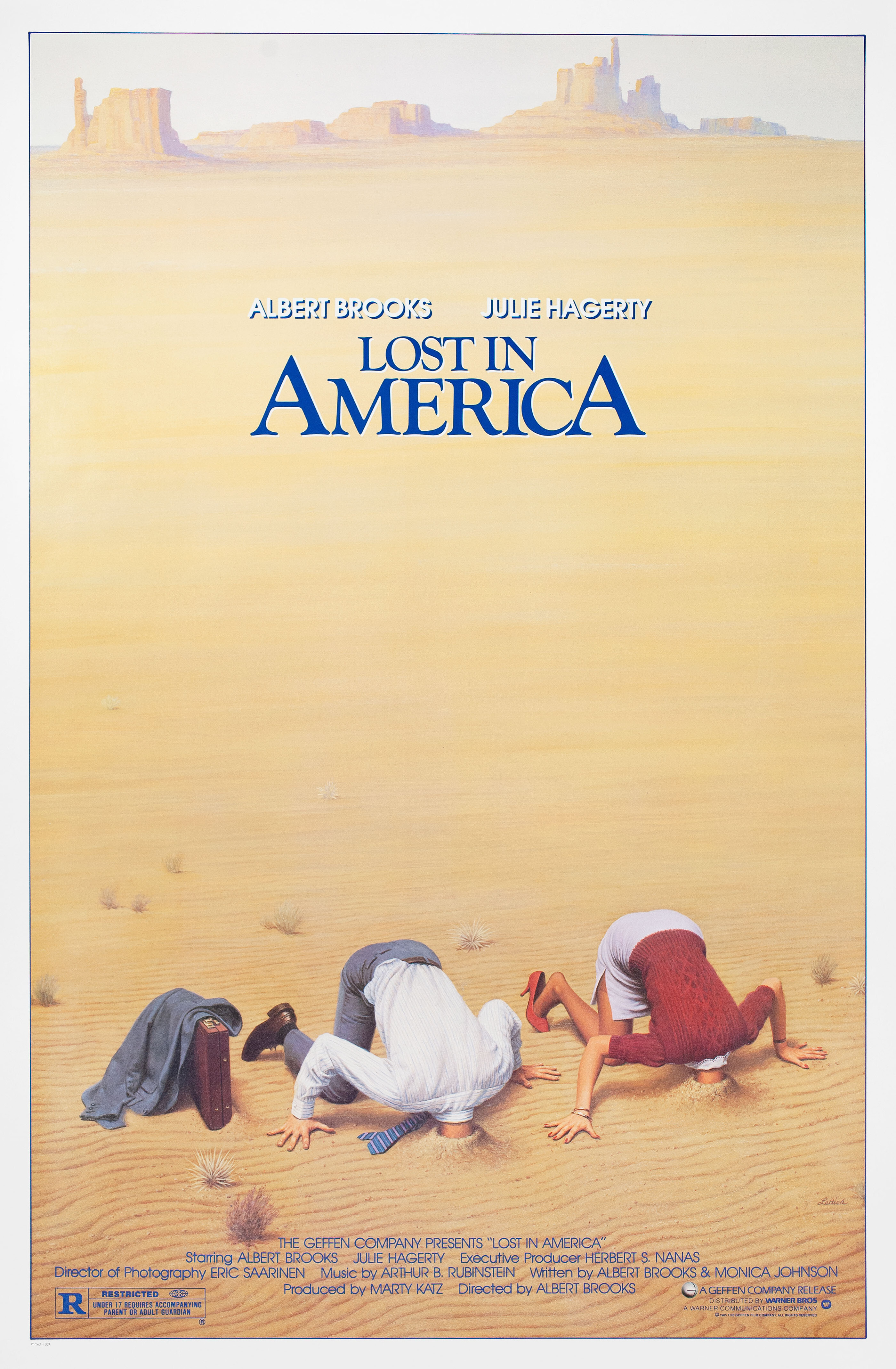 Потерянные в Америке (Lost in America, 1985), режиссёр Альберт Брукс, американский постер к фильму, автор Бирни Леттик, 1985 год
