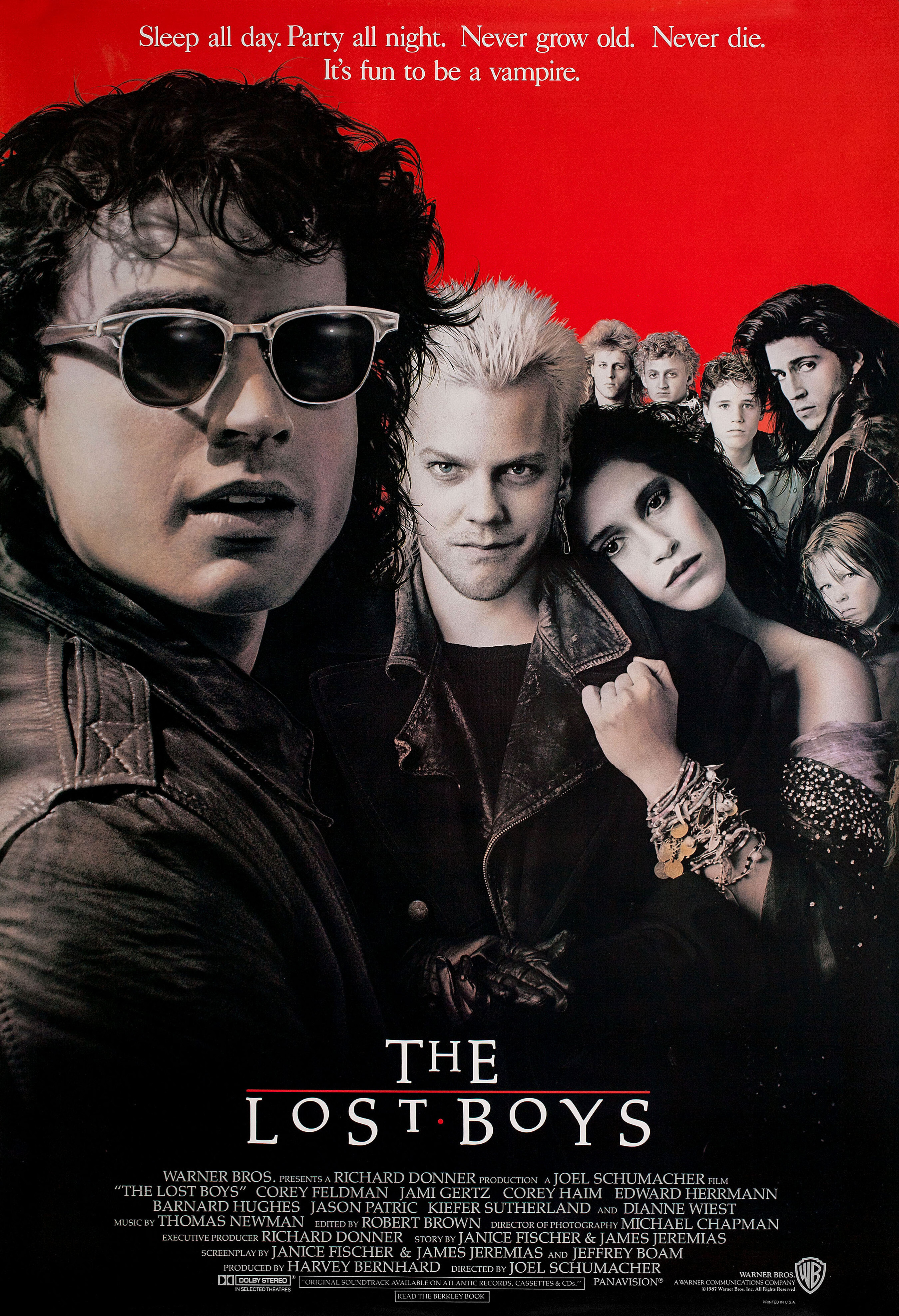 Пропащие ребята (The Lost Boys, 1987), режиссёр Джоэл Шумахер, американский постер к фильму, автор Джон Элвин, 1987 год