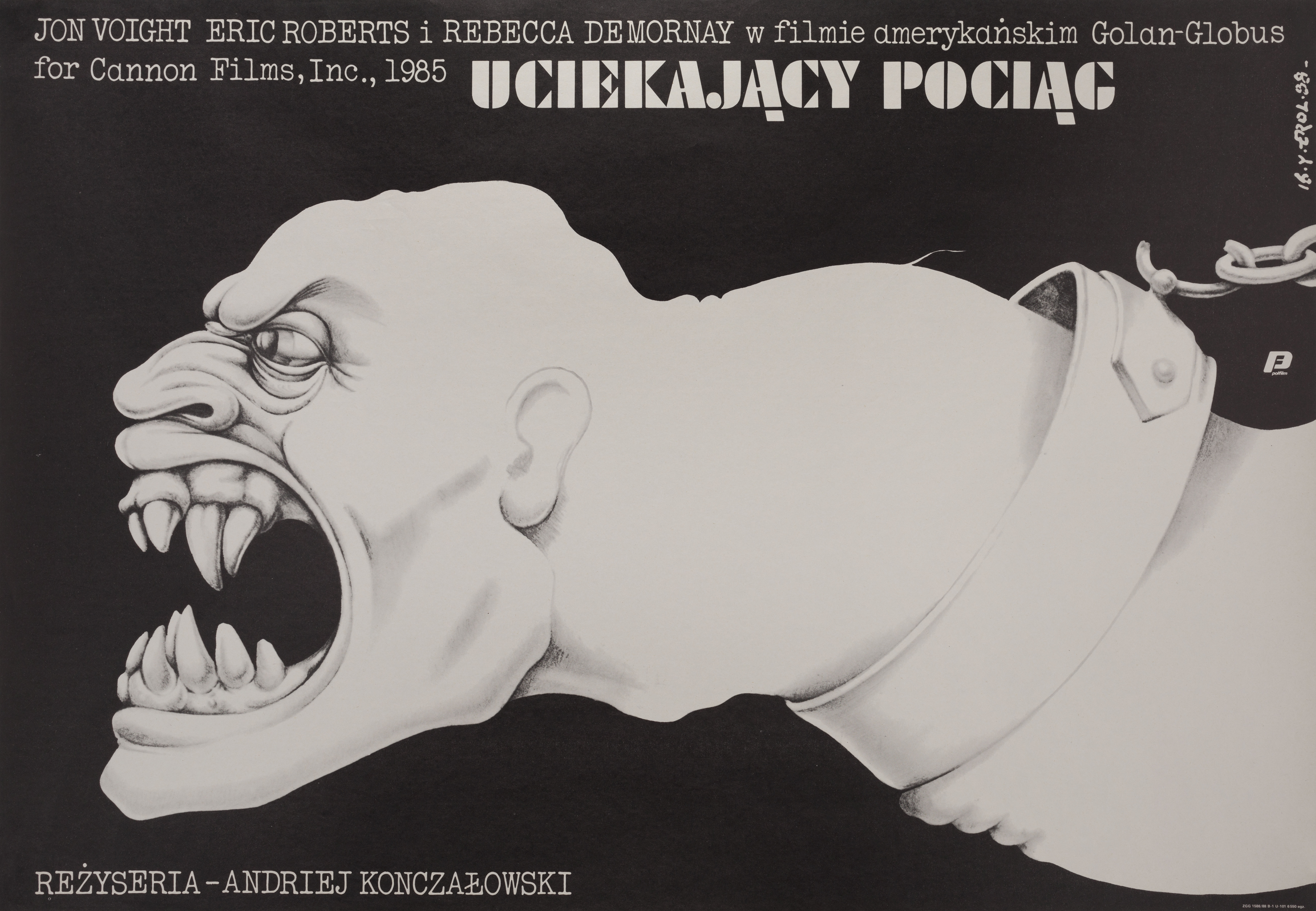 Поезд-беглец (Runaway Train, 1985), режиссёр Андрей Кончаловский, польский постер к фильму, автор Якуб Эрол, 1988 год