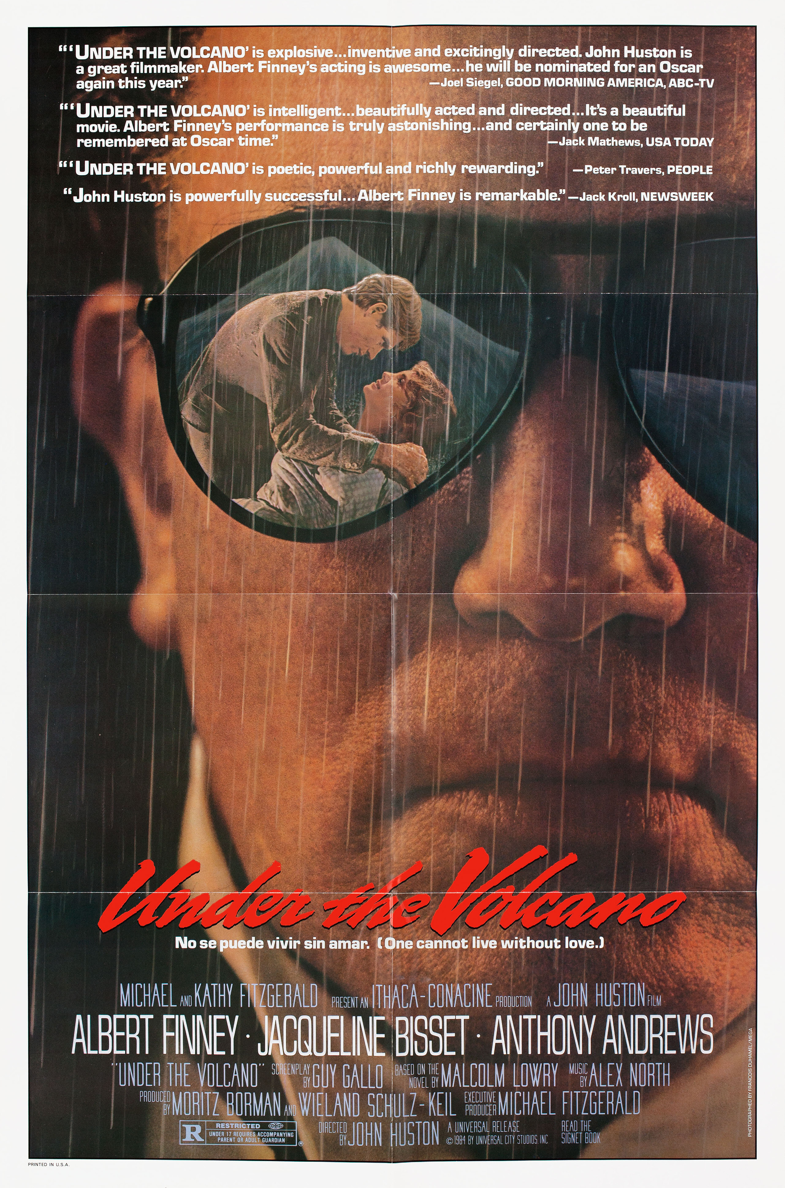 У подножия вулкана (Under the Volcano, 1984), режиссёр Джон Хьюстон, американский постер к фильму, автор Франсуа Дюамель, 1984 год