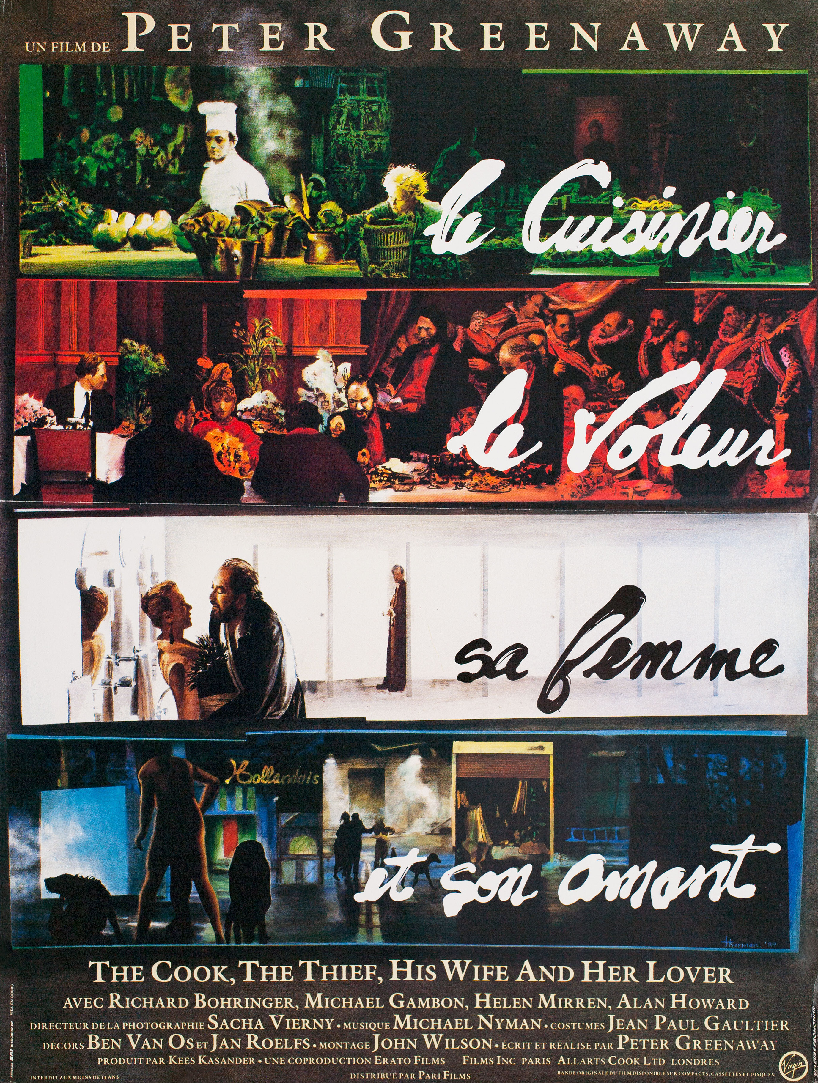 Повар, вор, его жена и её любовник (The Cook, the Thief, His Wife & Her Lover, 1989), режиссёр Питер Гринуэй, французский постер к фильму, 1990 год