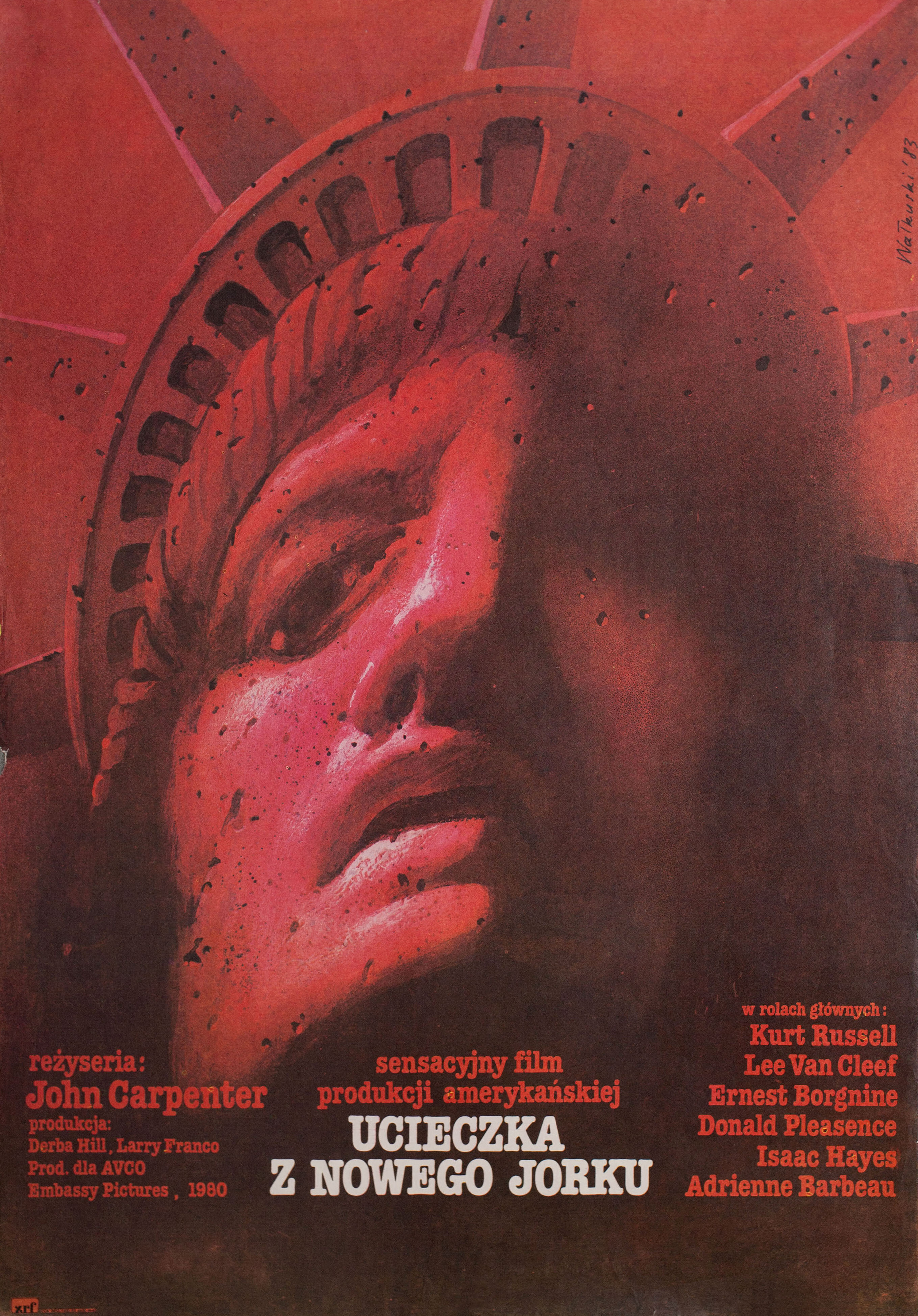 Побег из Нью-Йорка (Escape from New York, 1981), режиссёр Джон Карпентер, польский постер к фильму, автор Вислав Валкуски, 1983 год