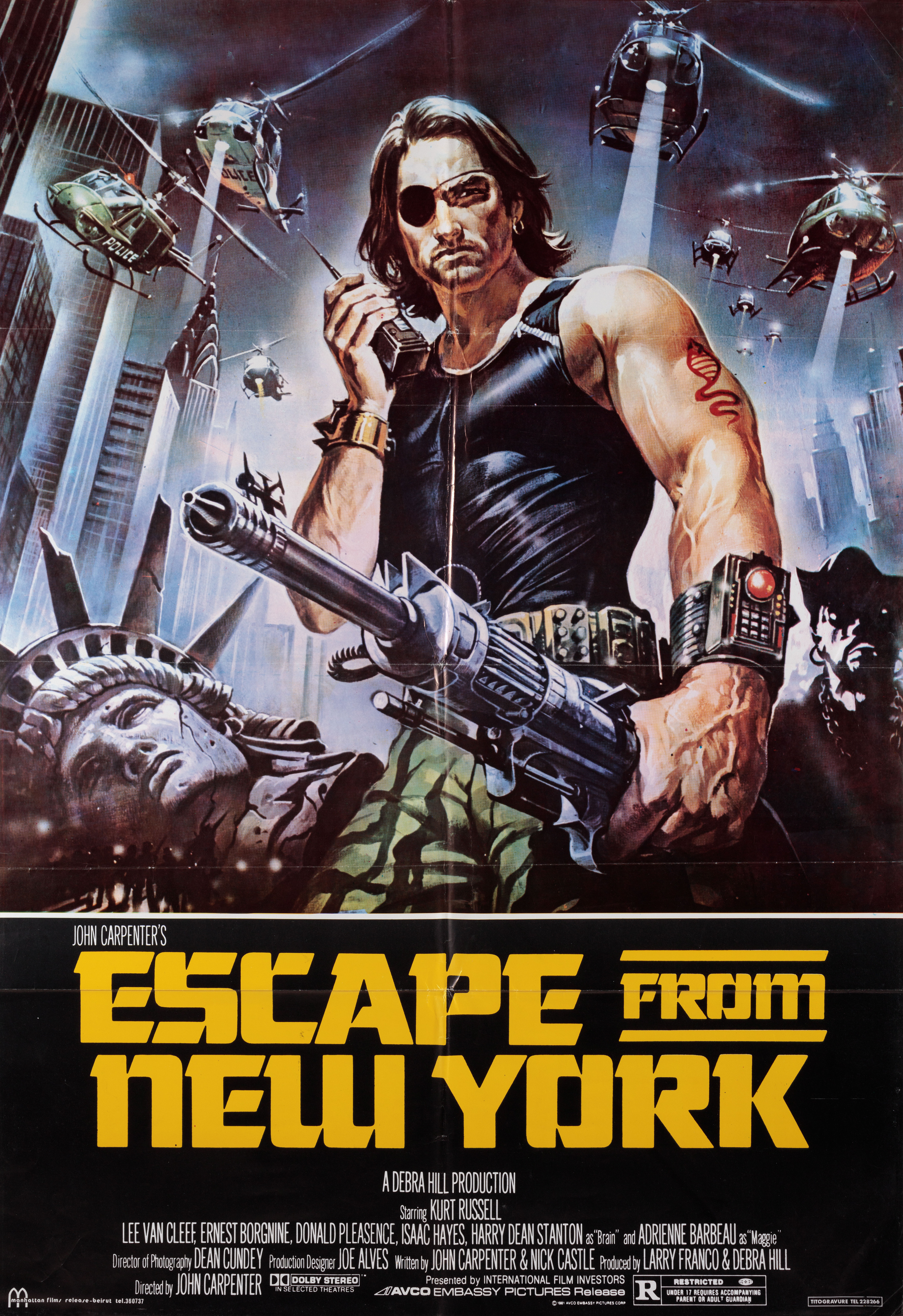 Побег из Нью-Йорка (Escape from New York, 1981), режиссёр Джон Карпентер, ливанский постер к фильму, автор Ренато Касаро, 1981 год