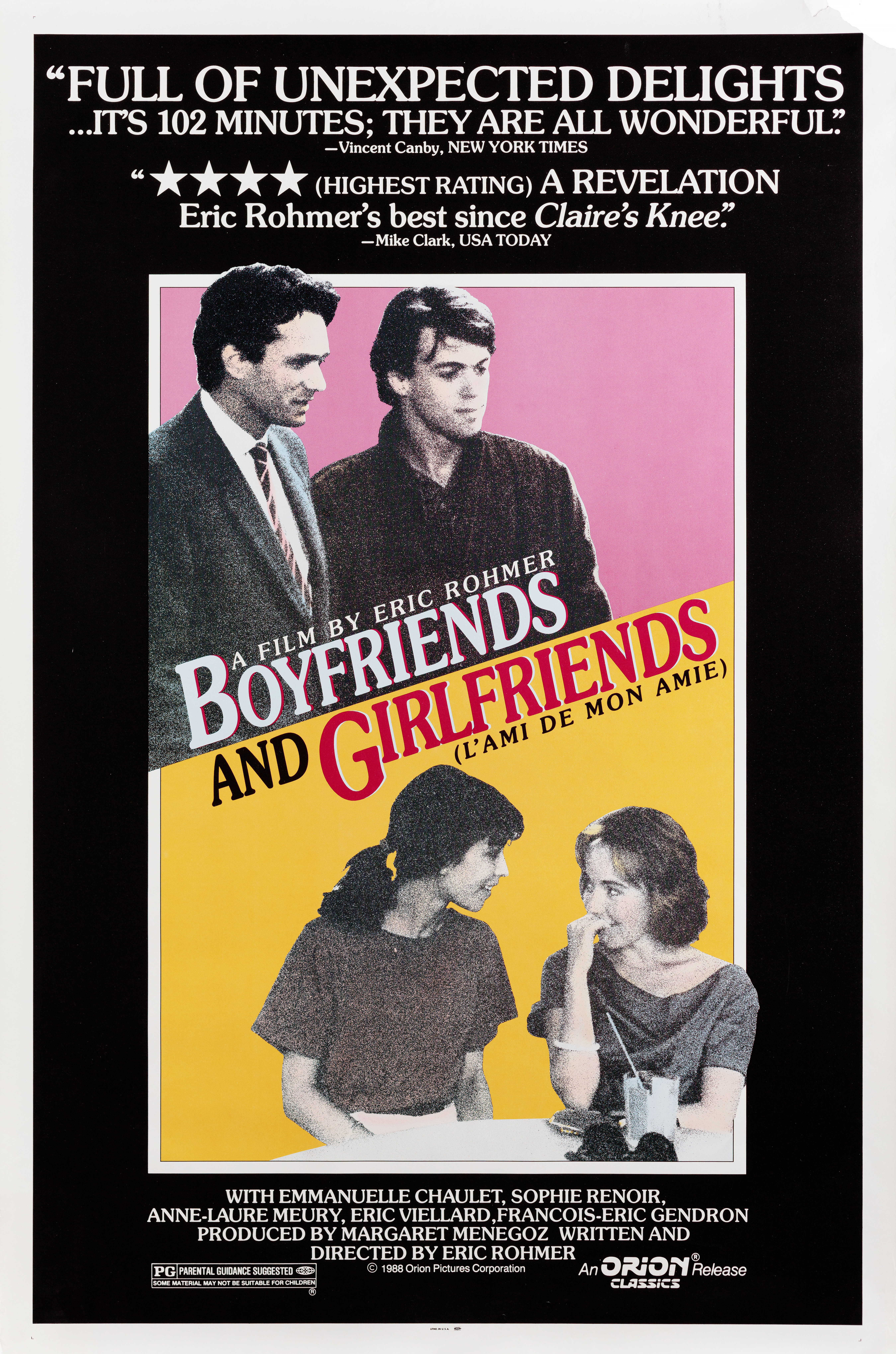 Друг моей подруги (Boyfriends and Girlfriends, 1987), режиссёр Эрик Ромер, американский постер к фильму, 1987 год
