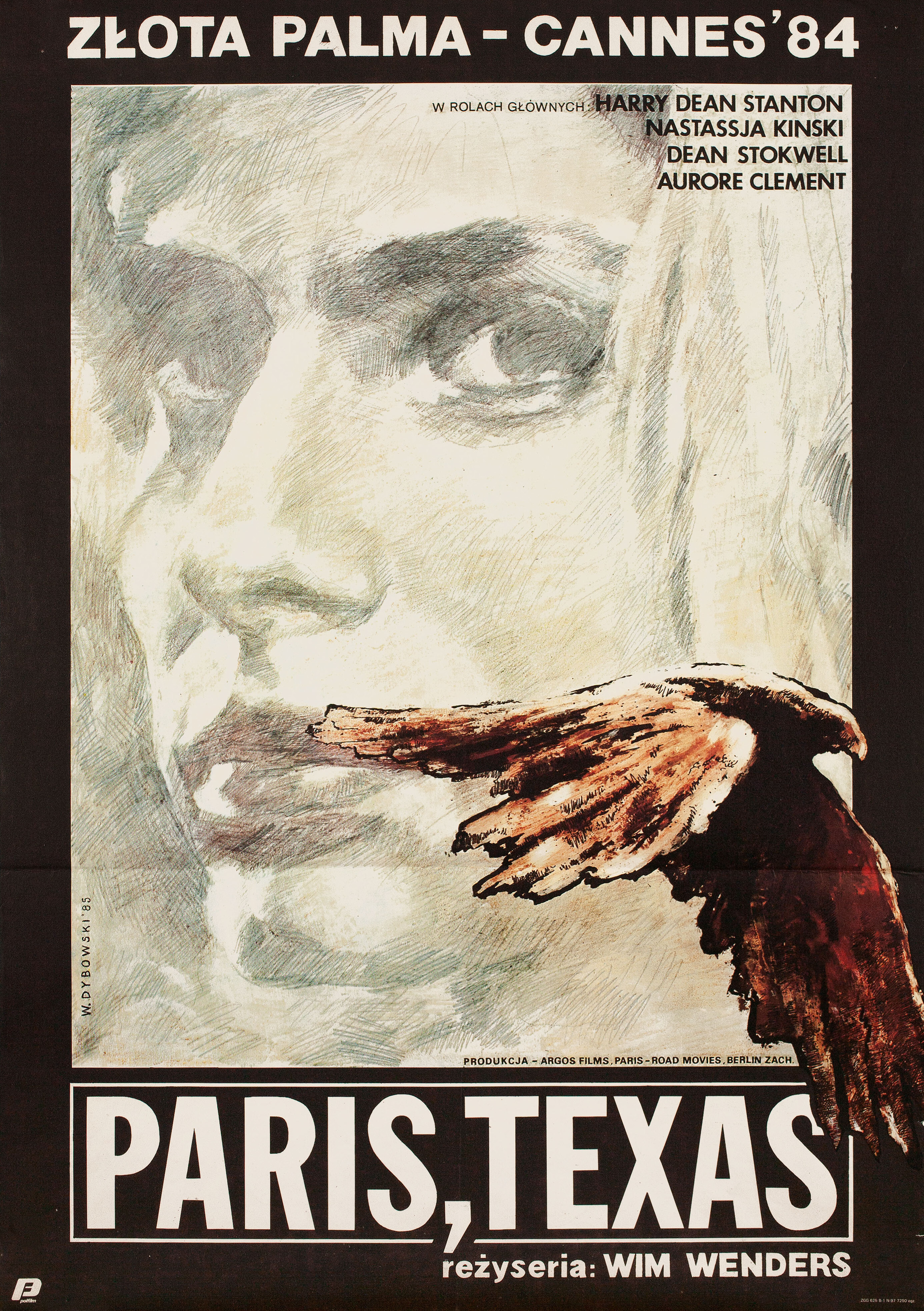 Париж, Техас (Paris, Texas, 1984), режиссёр Вим Вендерс, польский постер к фильму, автор Витольд Дыбовский, 1985 год