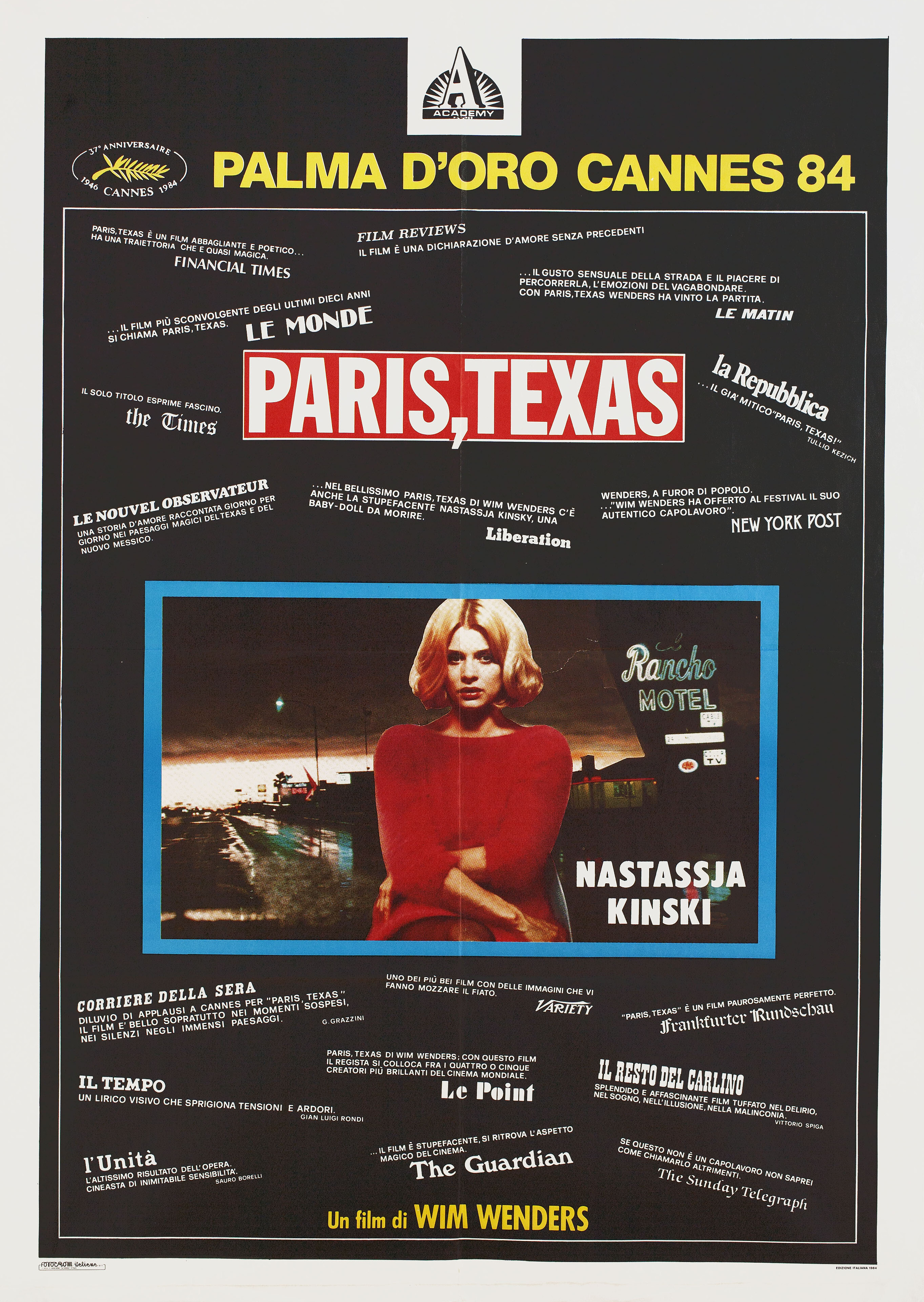 Париж, Техас (Paris, Texas, 1984), режиссёр Вим Вендерс, итальянский постер к фильму, 1984 год (1)