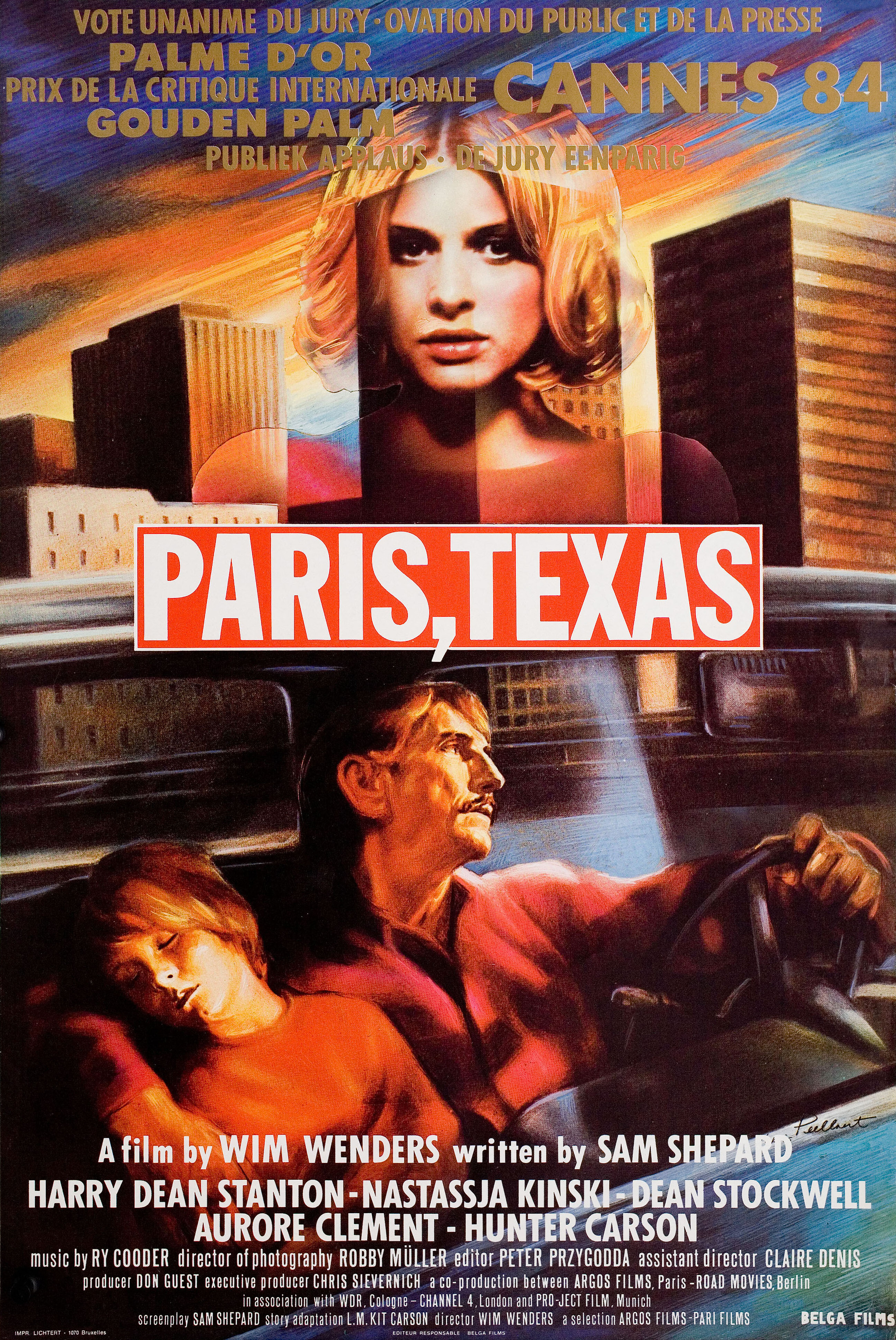 Париж, Техас (Paris, Texas, 1984), режиссёр Вим Вендерс, бельгийский постер к фильму, автор Гай Пилларт, 1984 год
