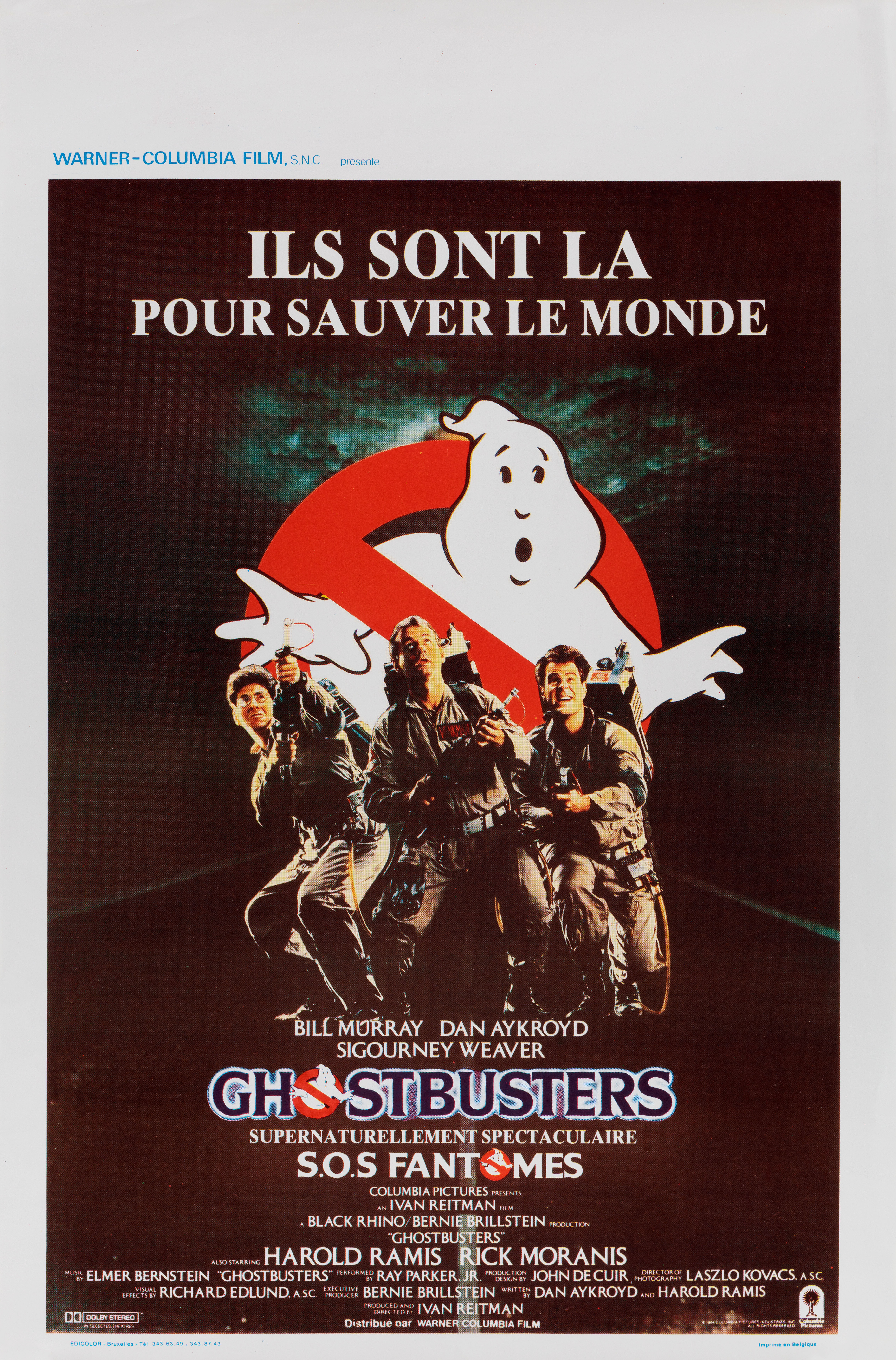 Охотники за привидениями (Ghostbusters, 1984), режиссёр Айван Райтман, бельгийский постер к фильму, 1984 год