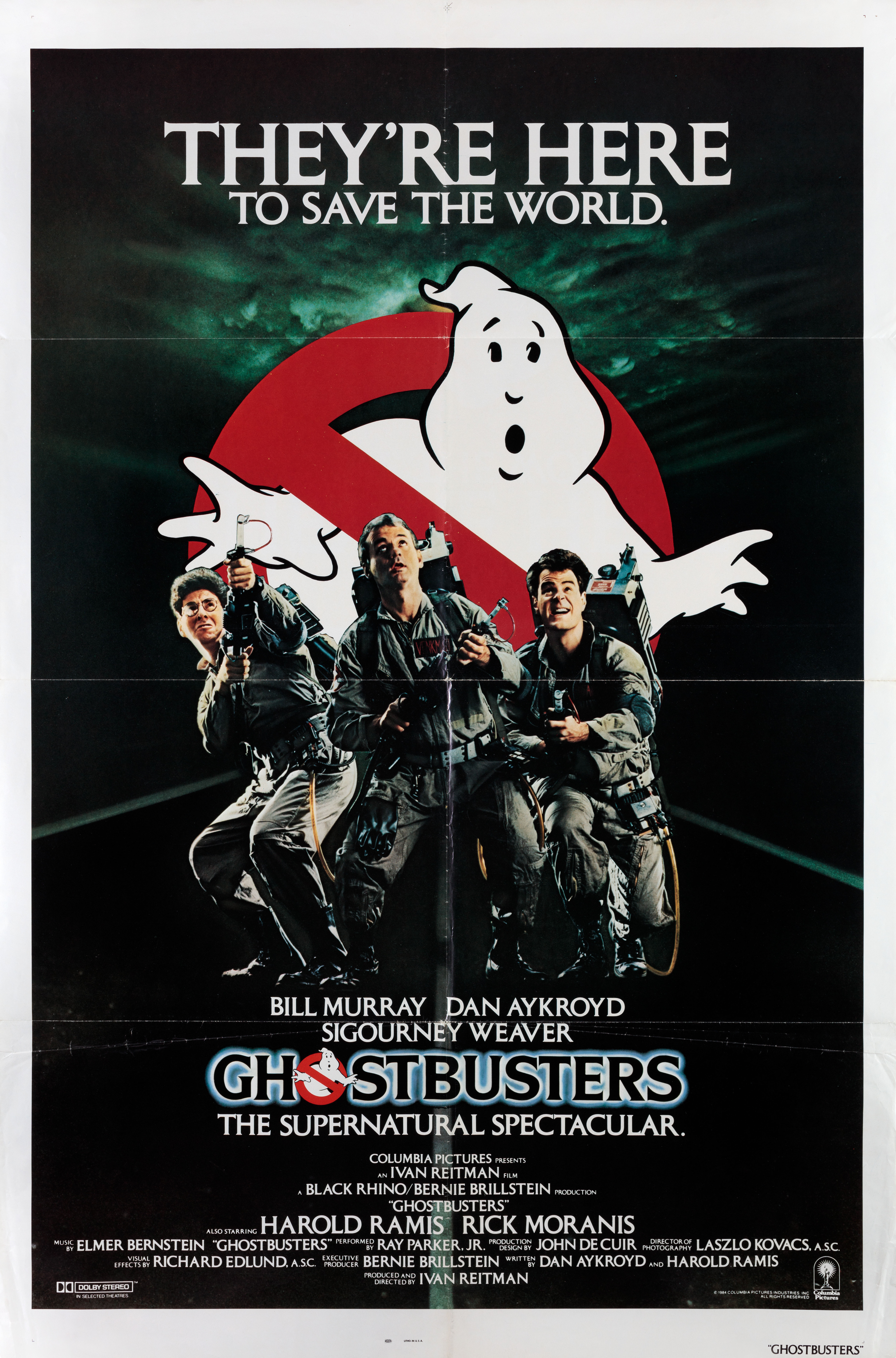 Охотники за привидениями (Ghostbusters, 1984), режиссёр Айван Райтман, американский постер к фильму, 1984 год (1)