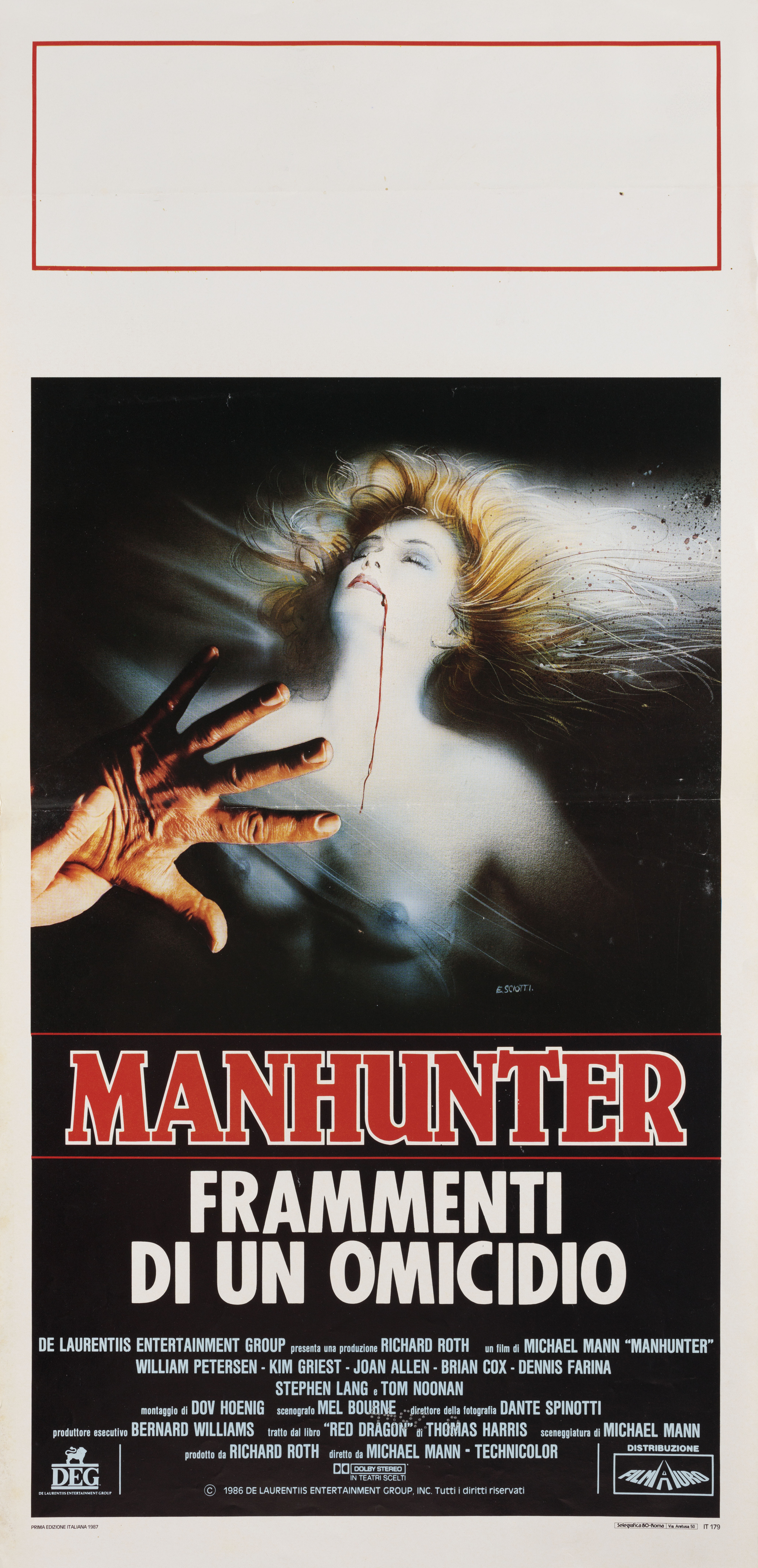 Охотник на людей (Manhunter, 1986), режиссёр Майкл Манн, итальянский постер к фильму, автор Энцо Шиотти, 1987 год