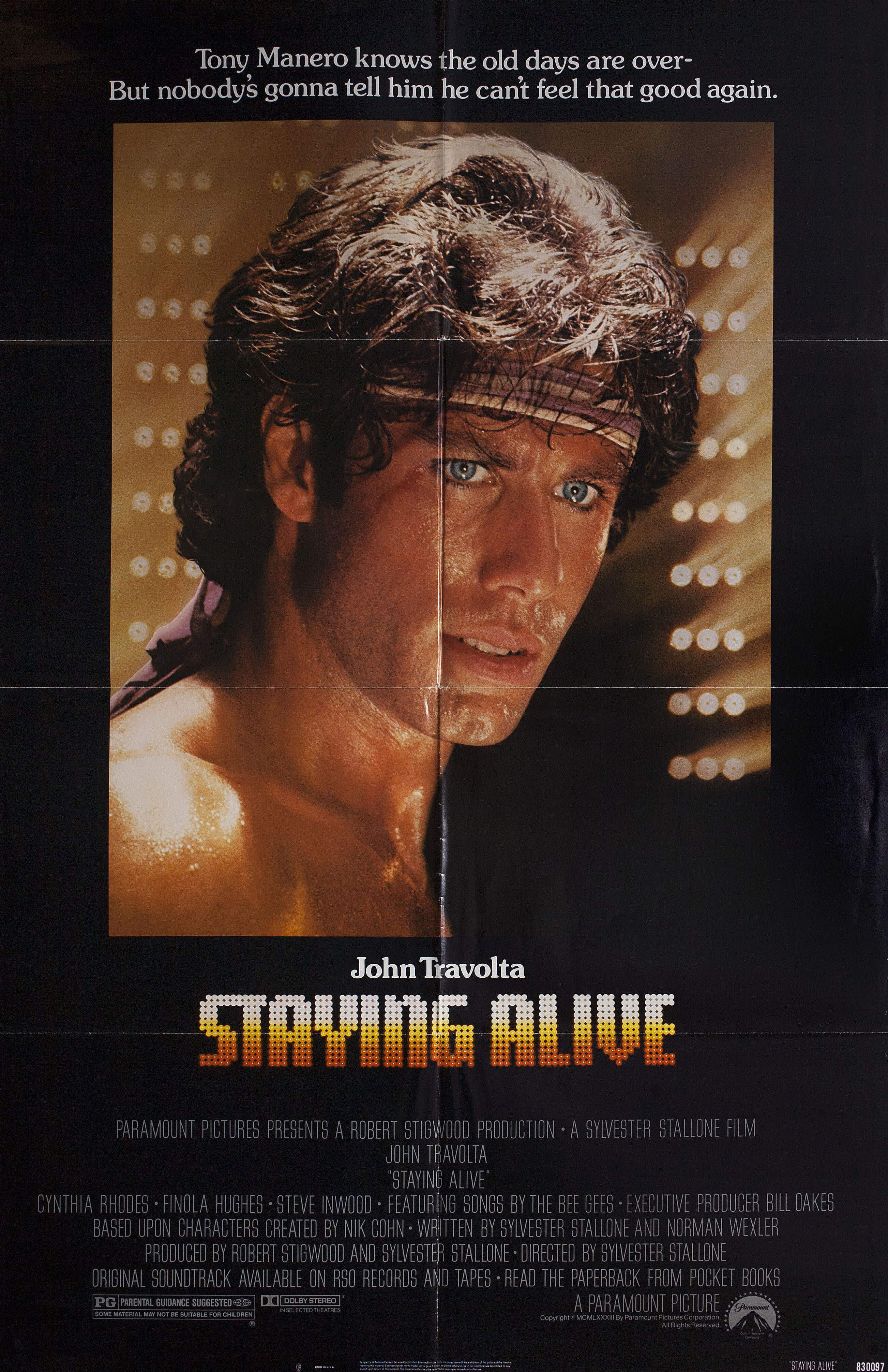 Остаться в живых (Staying Alive, 1983), режиссёр Сильвестр Сталлоне, американский постер к фильму, 1983 год
