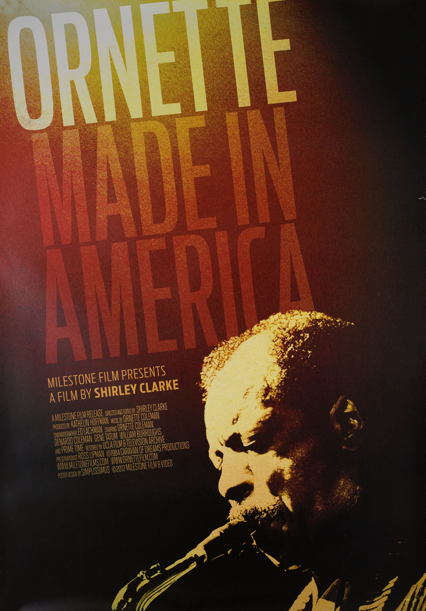 Орнетт: Сделан в Америке (Ornette: Made in America, 1985), режиссёр Ширли Кларк, американский постер к фильму, автор Скотт Меола, 2012 год