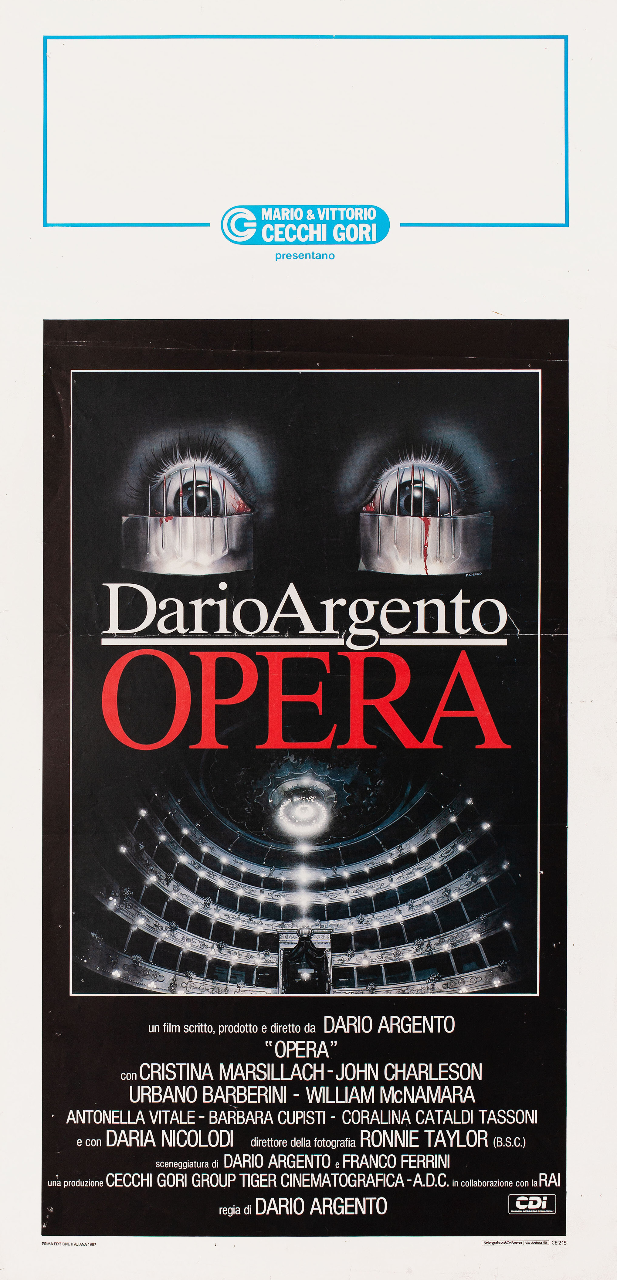 Ужас в опере (Opera, 1987), режиссёр Дарио Ардженто, итальянский постер к фильму, автор Ренато Касаро, 1987 год (1)