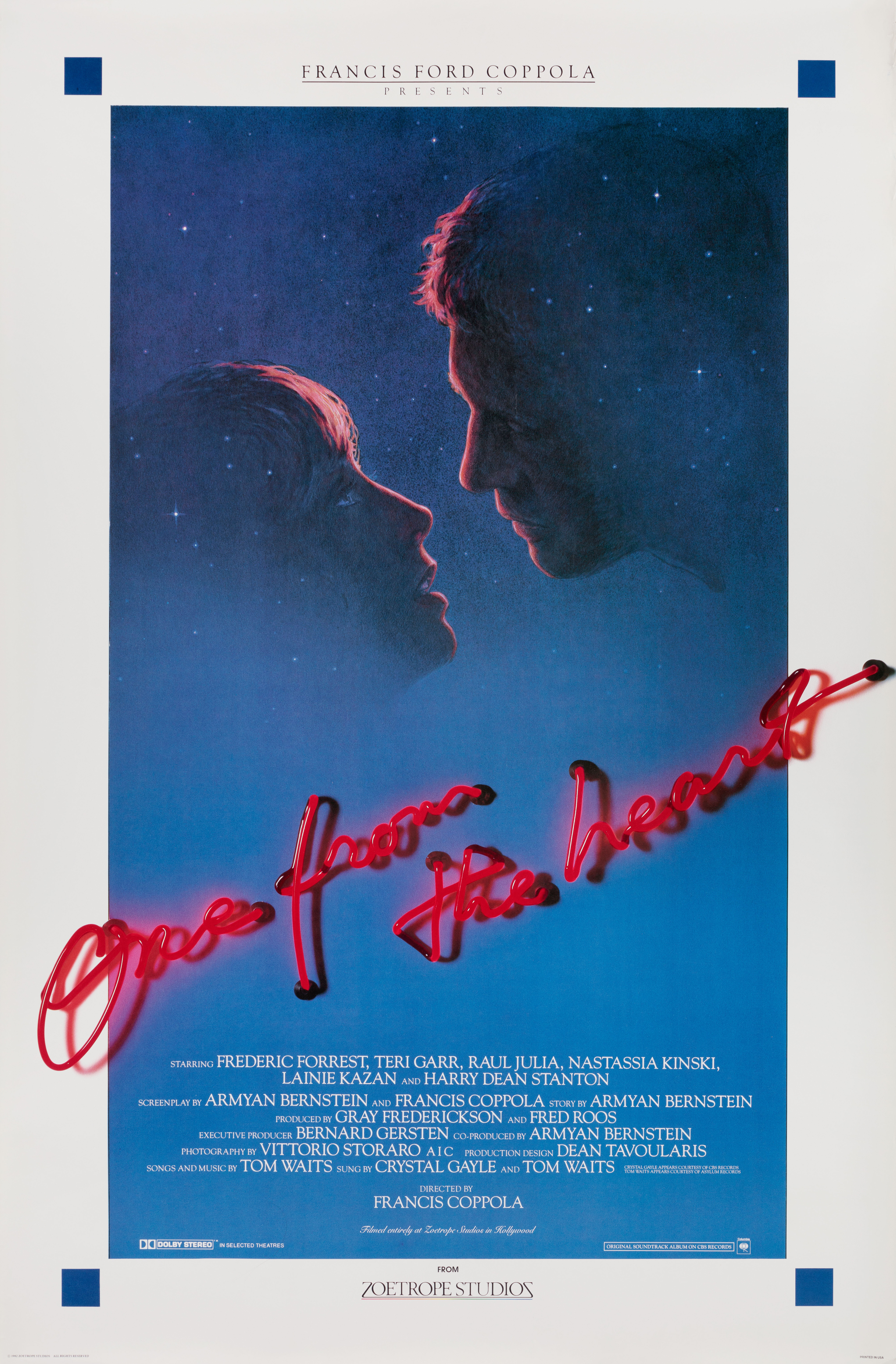 От всего сердца (One from the Heart, 1982), режиссёр Фрэнсис Форд Коппола, американский постер к фильму, 1982 год (1)