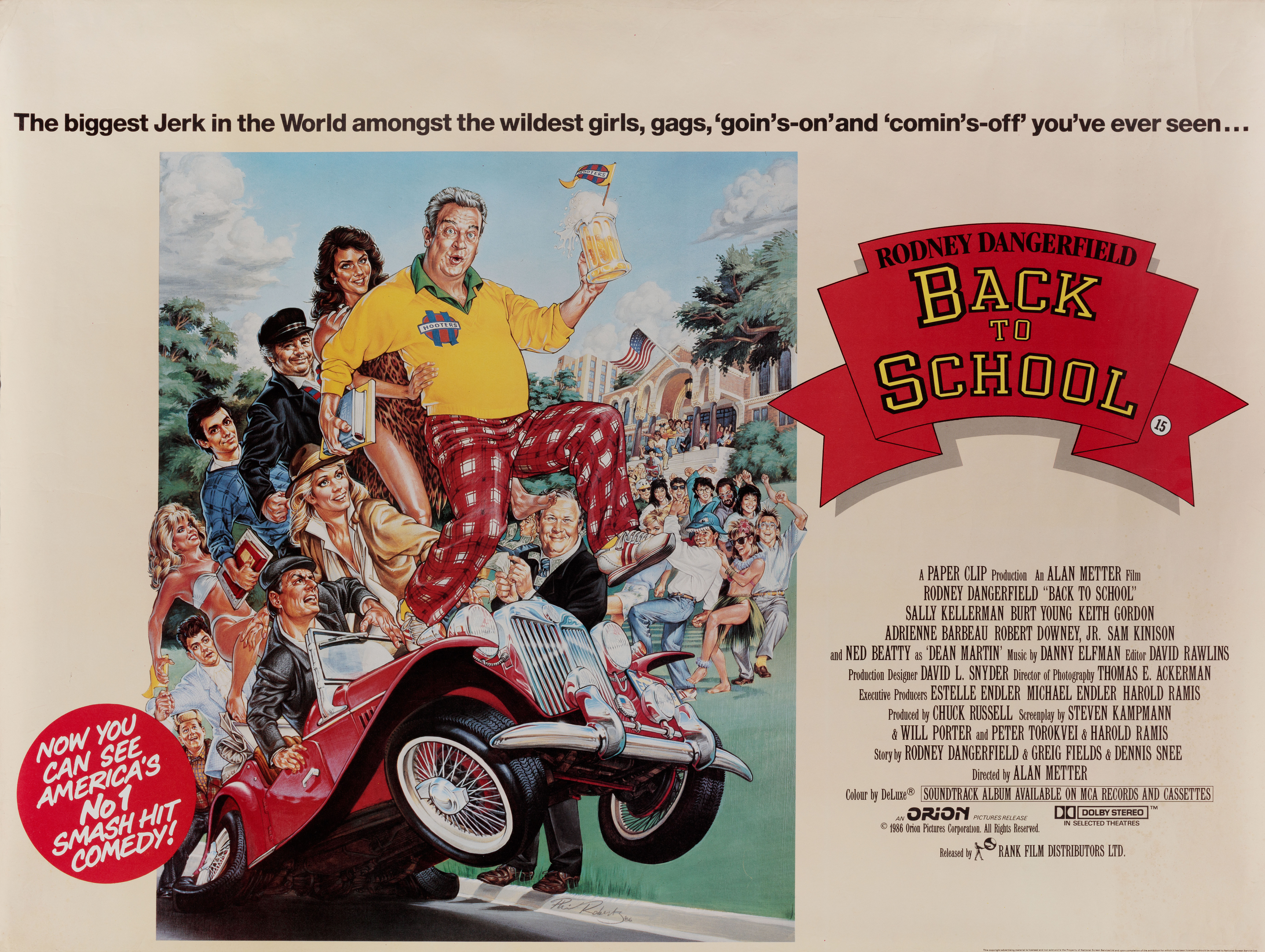 Снова в школу (Back to School, 1986), режиссёр Алан Меттер, британский постер к фильму, автор Фил Робертс, 1986 год