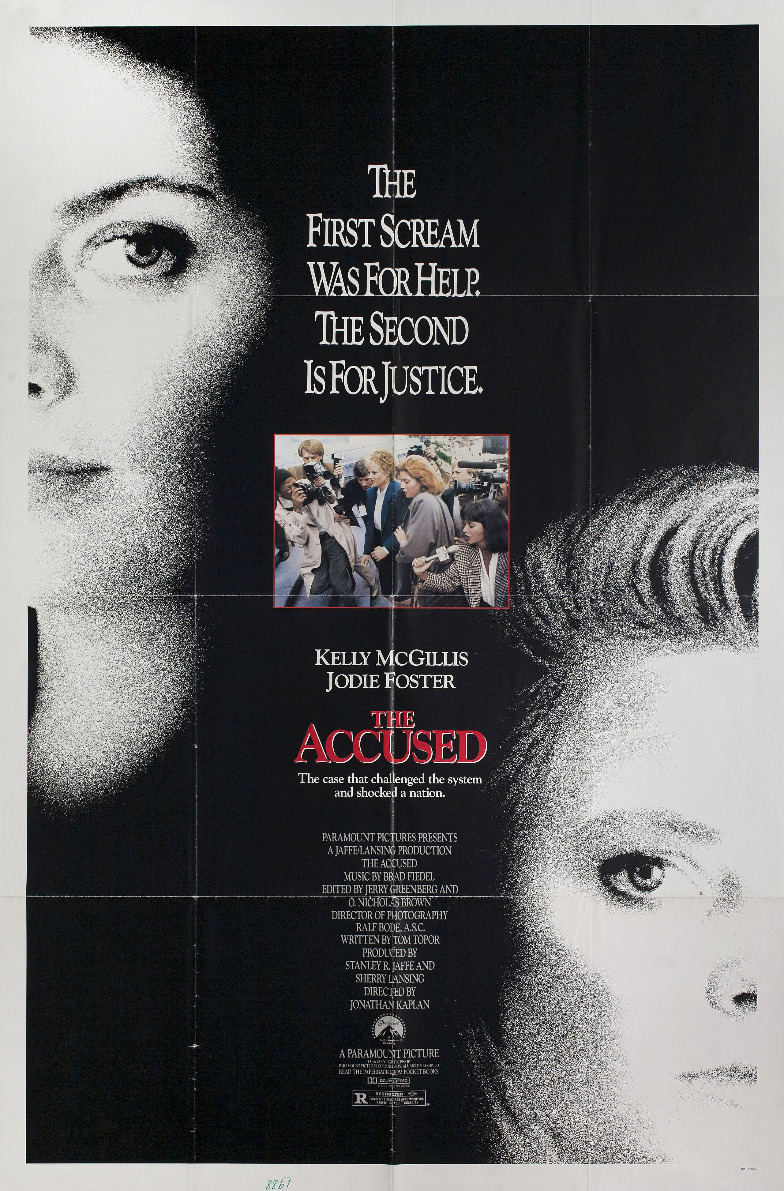 Обвиняемые (The Accused, 1988), режиссёр Джонатан Каплан, американский постер к фильму, 1988 год
